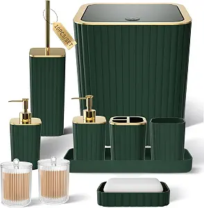 Bathroom Accessories Set - Gorgeous Green Bathroom Set, 10PC Green Bathroom Accessory Set, Bathroom Sets with Toilet Brush, Bathroom Trash Can
