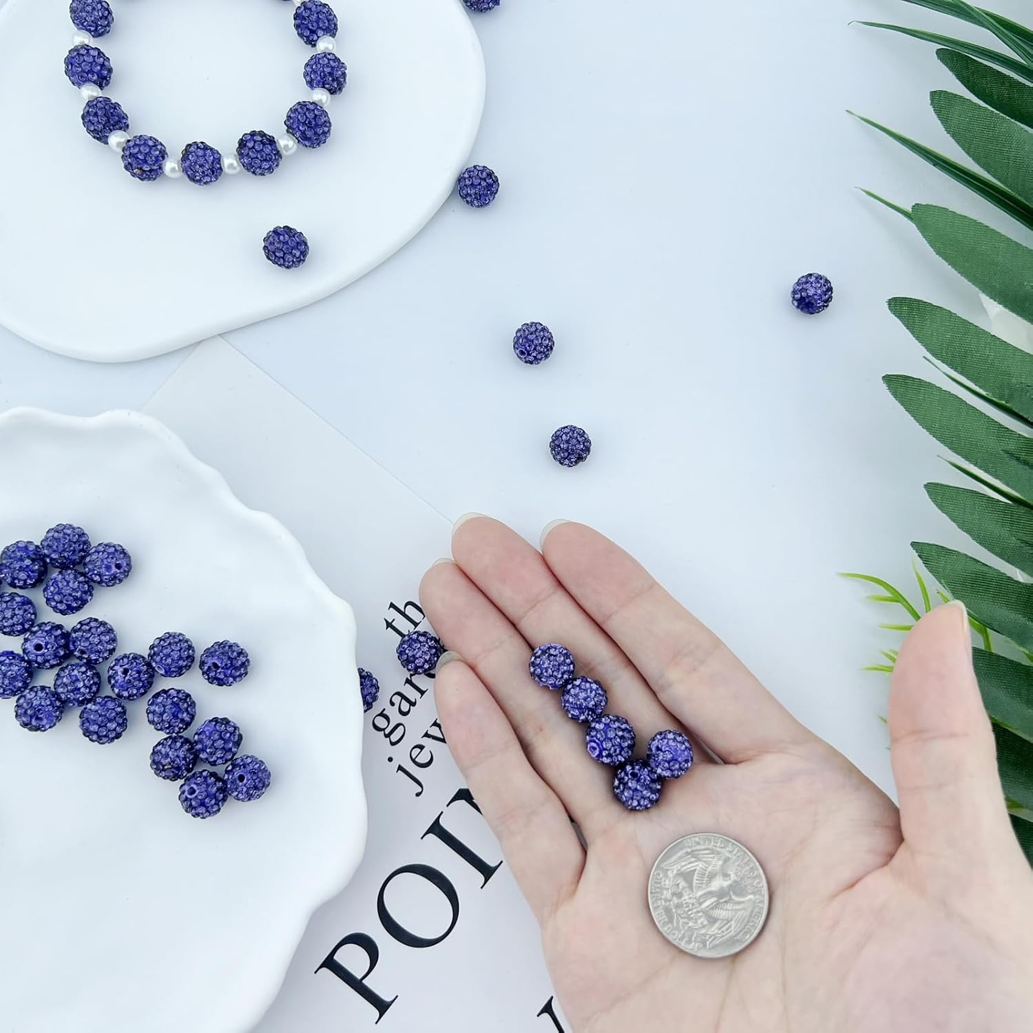 10mm Clay Rhinestone Beads for Bracelets, 100 Pcs Sparkle Crystal Beads for Jewelry Making, Glitter Round Shamballa Disco Ball Design for DIY Crafts Necklace Earrings Decoration (Purple) - Image 4