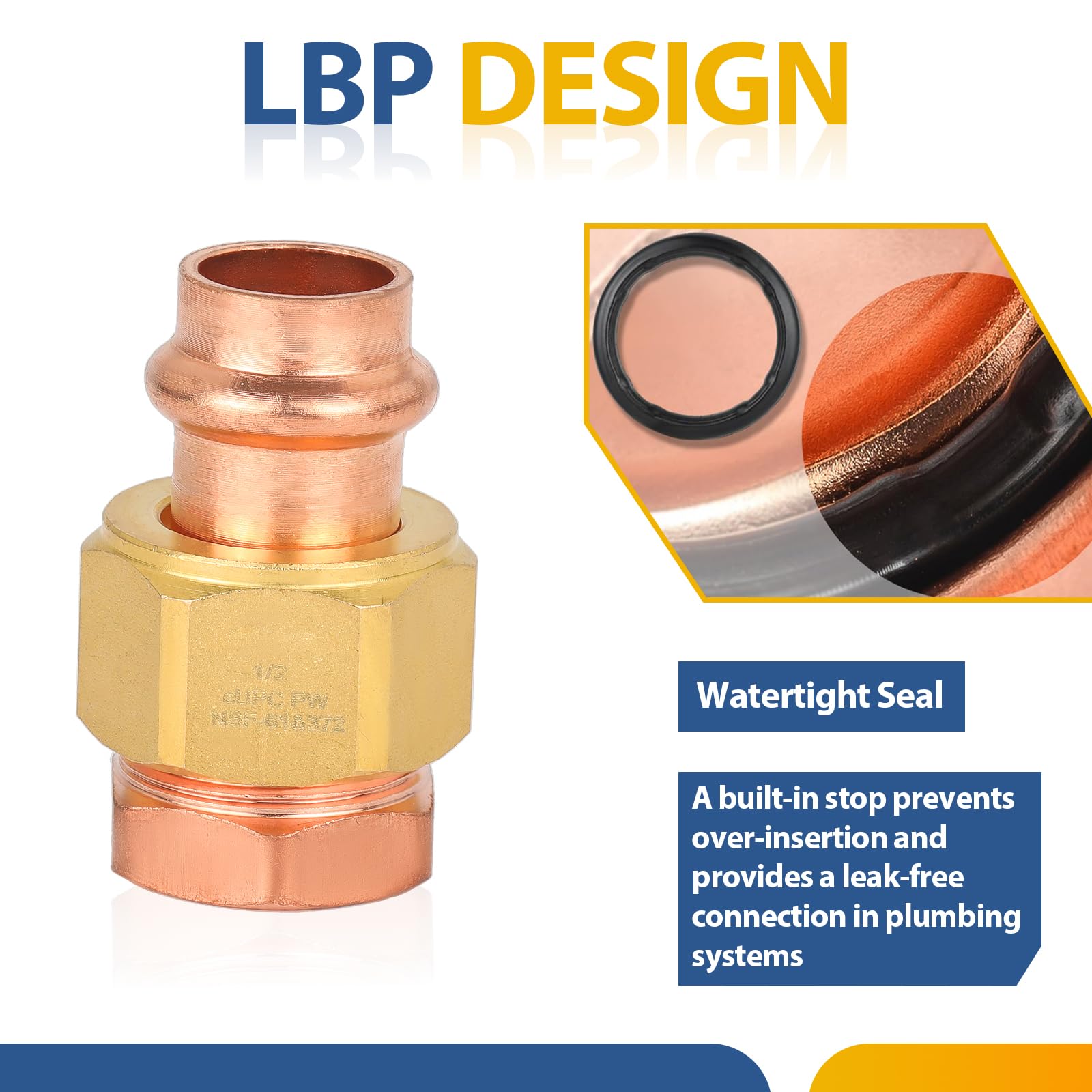 (Paquete de 2) Conectores de unión de Cobre a presión GUOFIS, 3/4" a presión x 3/4" Hembra (FPT), unión LF de Cobre a presión Hembra (PRESS075-2Pack)