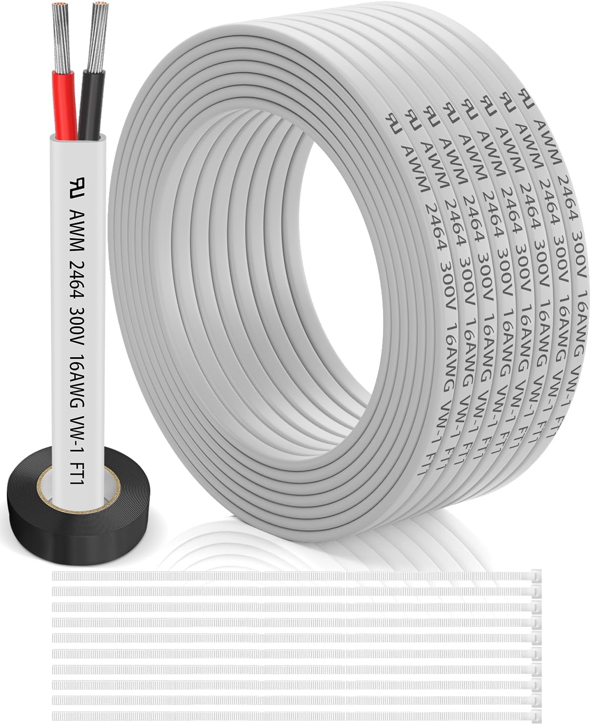 16 Gauge Wire 2 Conductor Electrical Wire 50FT, 16 AWG Flat 2 Wire Cable Tinned Copper/PVC Flexible/Stranded 16/2 Cord for Automotive, LED Lighting, 12V 24V Low Voltage Cable, Marine etc.
