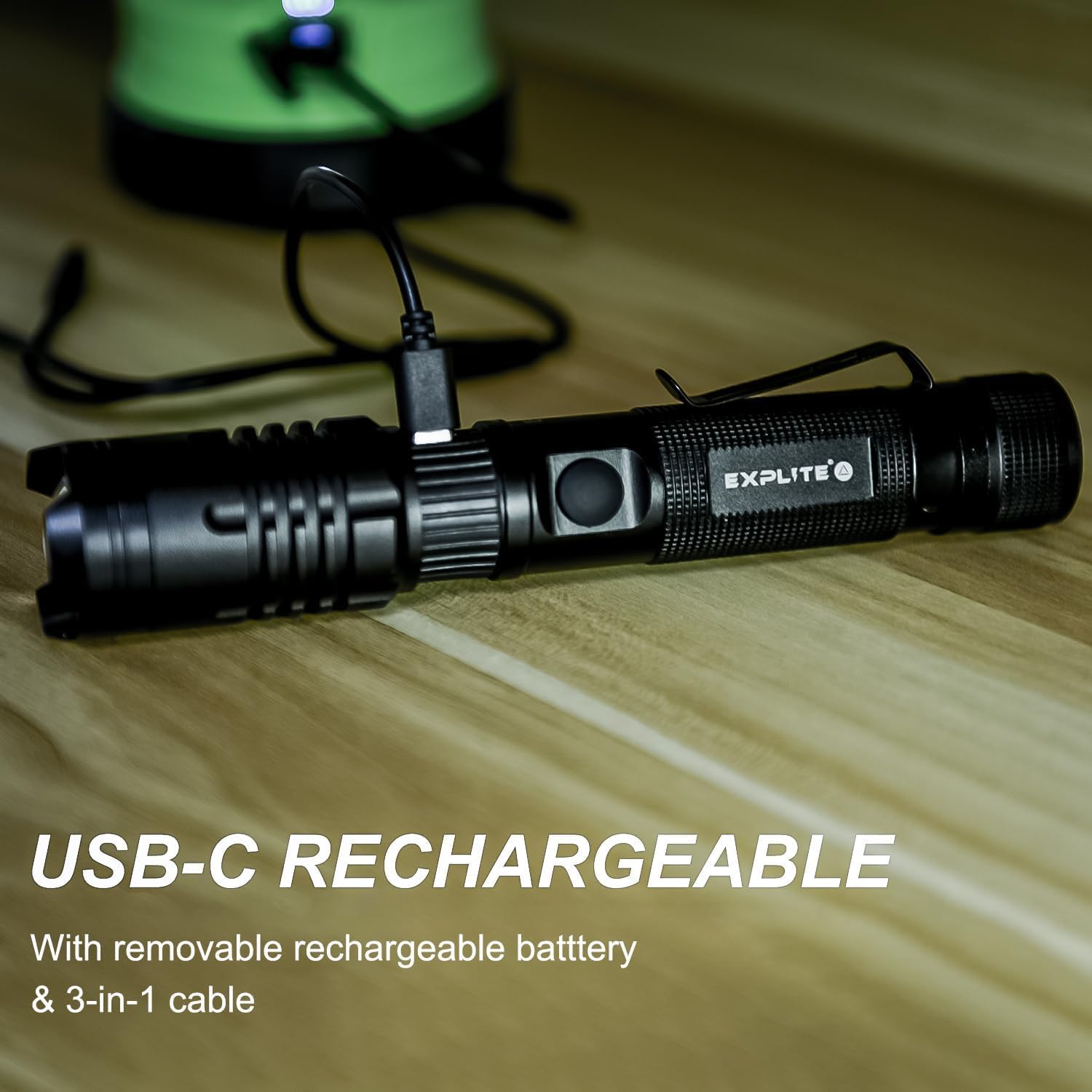 Rechargeable Zoom Flashlight with Diffuser & Clip Magnetic Cap, 3-in1 USB-C cable-IP66 Waterproof, High Lumen, Super Bright Portable Handheld LED Flash Light for Camping, Emergency, Outdoor