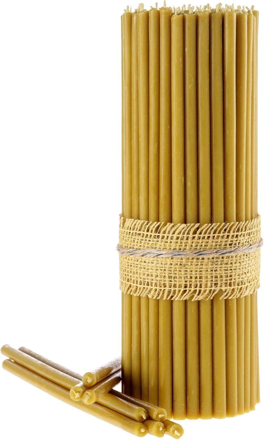Danilovo Pure Beeswax Candles - Honey-Scented, Decorative Thin Taper Candles - Ideal for Birthday Decoration or Church Prayers - Yellow Drip Free, Tall & Smokeless Pack of 100 pcs, 8.1 x 0.26 inch