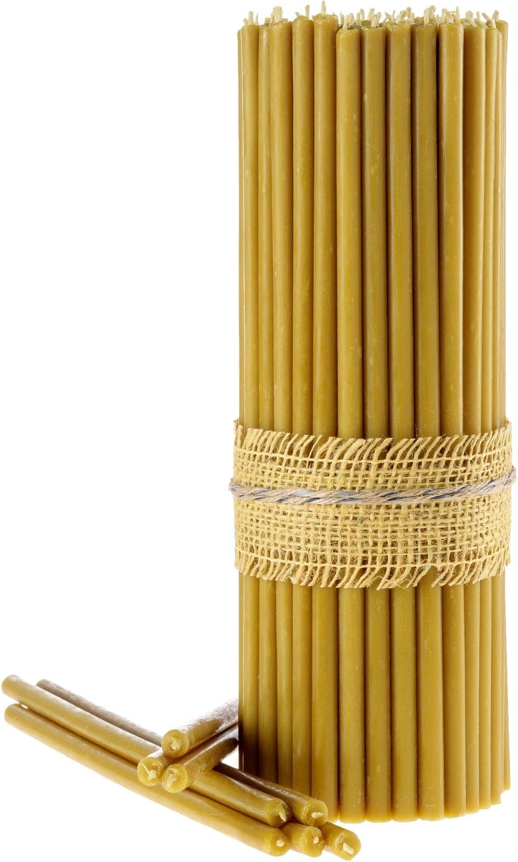 DanilovoPure Beeswax Candles - No-Drip, Smoke-Less, Tall, Thin Taper Candles – Decorative Candles for Church Prayer, Decor or Birthday Candles – Honey Scented Candles – 12”x0.37” (Yellow, 50pcs)