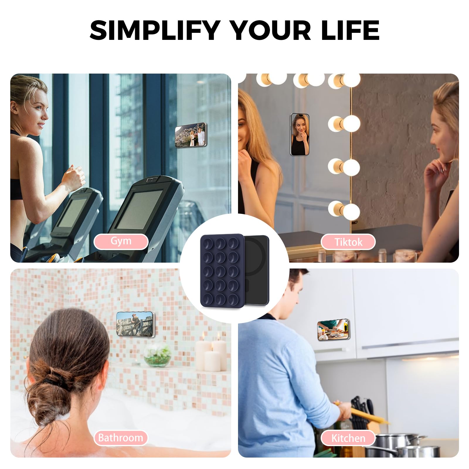 AHASTYLE Supporto in silicone per iPhone 16/15/14/13/12, supporto magnetico a ventosa per iPhone MagSafe, supporto per telefono a specchio per doccia, per video e selfies TikTok