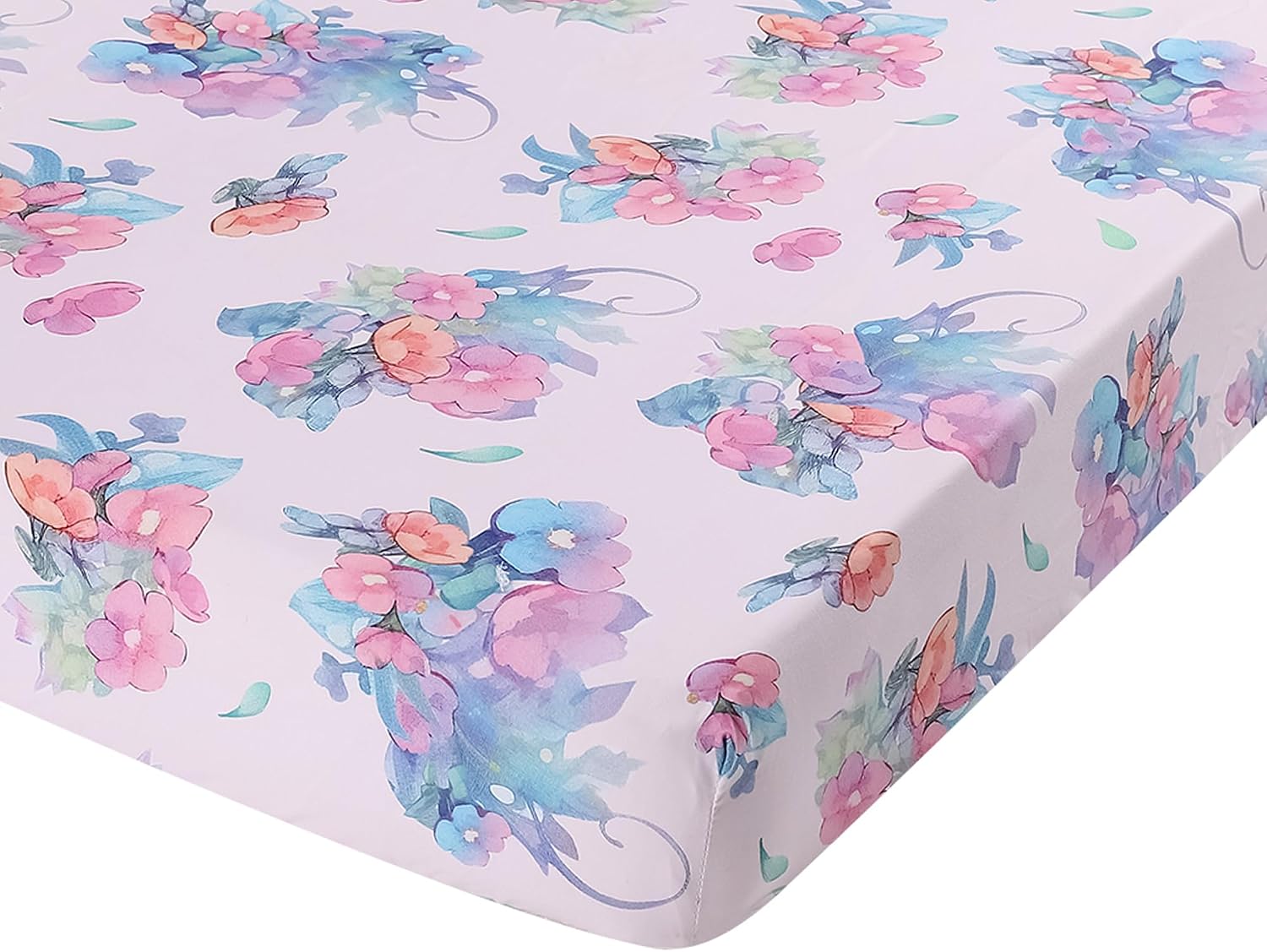 Foral Panda Crib Bedding Set for Girls, 3 Pieces Quilt, Fitted Sheet, Skirt
