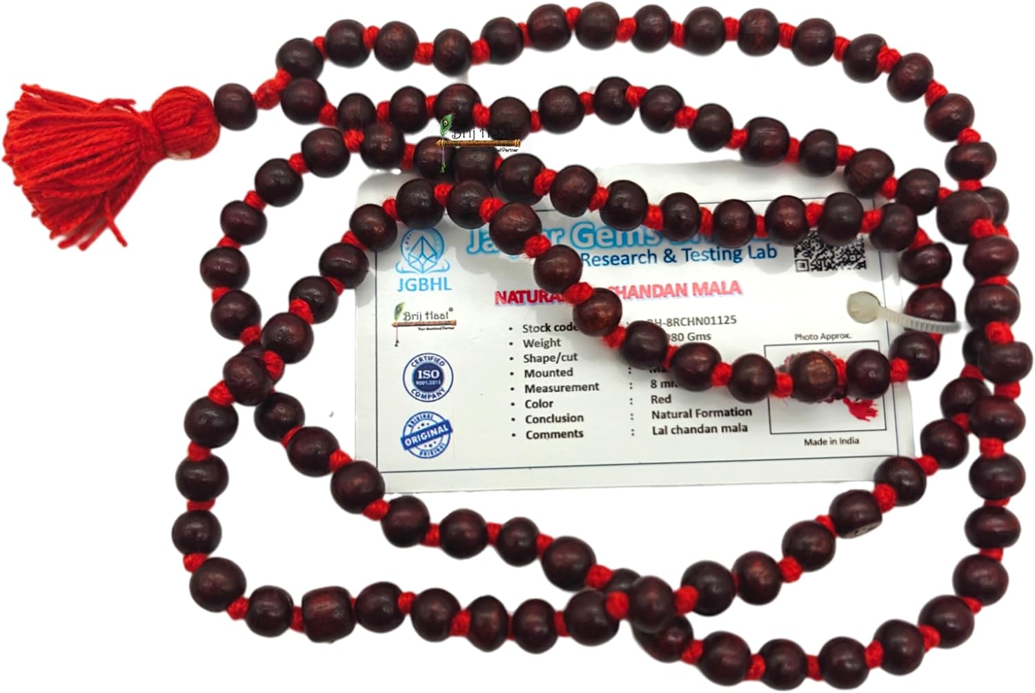 Red Sandalwood Prayer Mala, 108+1 Beads,...