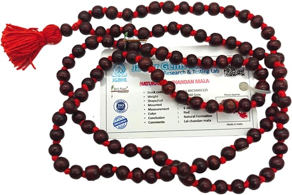 BRIJ HAAT Red Sandalwood Prayer Mala, 108+1 Beads, Meditation Necklace