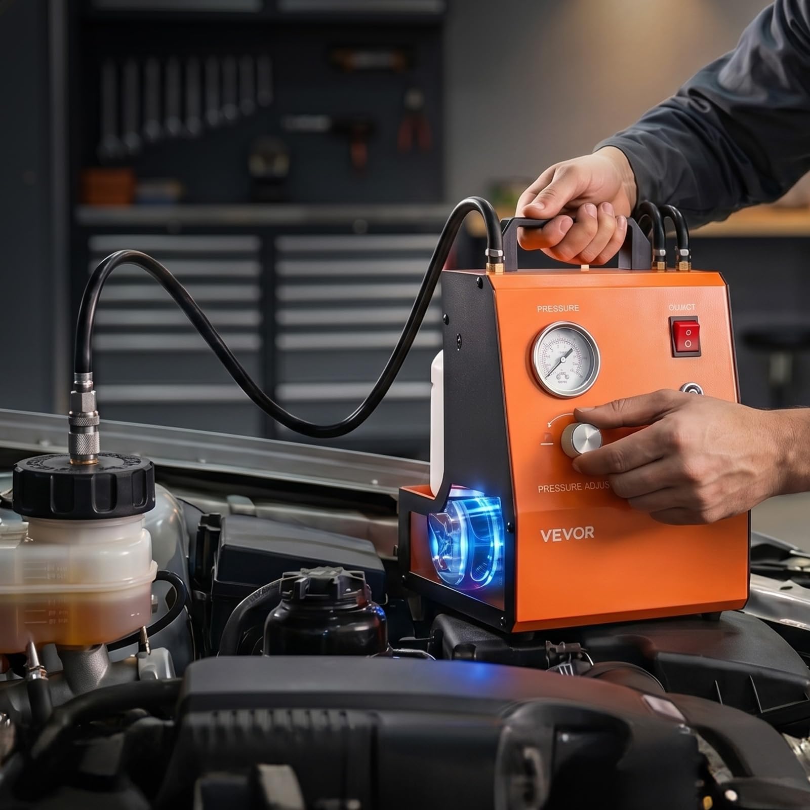 VEVOR Elektrisches Bremsenentlüftungsset Automatisches Bremsflüssigkeits-Entlüftungsgerät mit 7 Hauptbremszylinderadaptern Zwei Netzteilen 0,6-3 bar Bremsdruck-Entlüftungspumpe für Viele Pkw