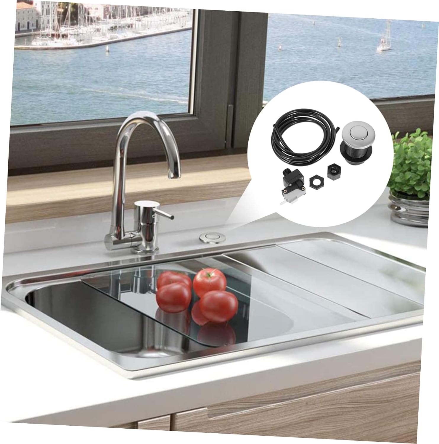 ORFOFE Stainless Steel Bathtub Air Switch with Disposal Button Hose Durable Material for Easy Installation Garbage Disposal Replacement at Home