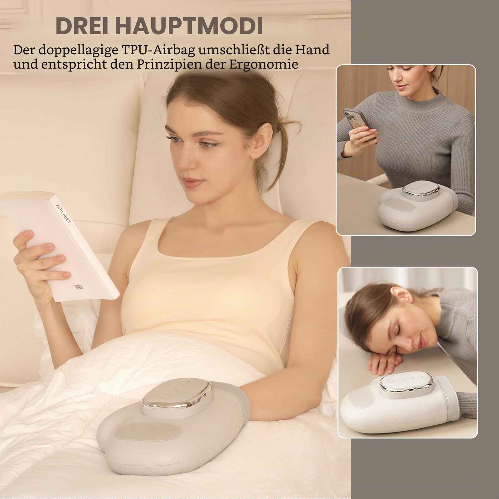 Handmassagegerät mit Thermotherapie,Handmassagegerät Mit Wärme & Luftkompression,3 Modi,5 Intensitätsstufen,15 Minuten automatischer Timer,Wireless Elektrisches Wiederaufladbare HandMassager (1pcs)