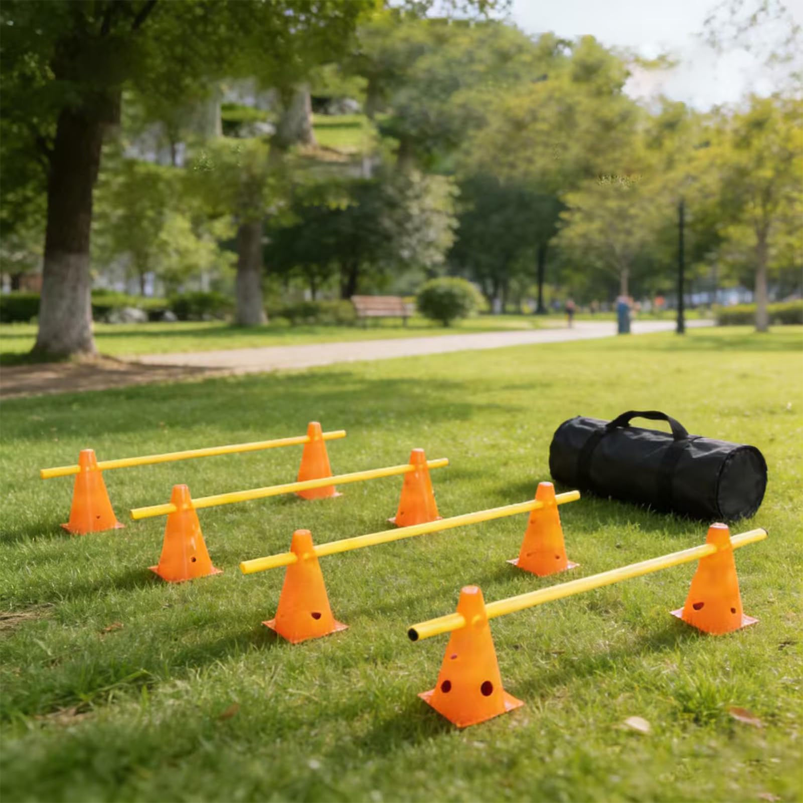 Sprzęt do agility dla psów Zestaw Treningowy z Przeszkodami i Słupkami | Domowy Tor Przeszkód dla Na Zewnątrz, Do Wewnątrz, Do Parku, Ogrodu, Plaży, Lasu, Na Wędrówki, Kemping,