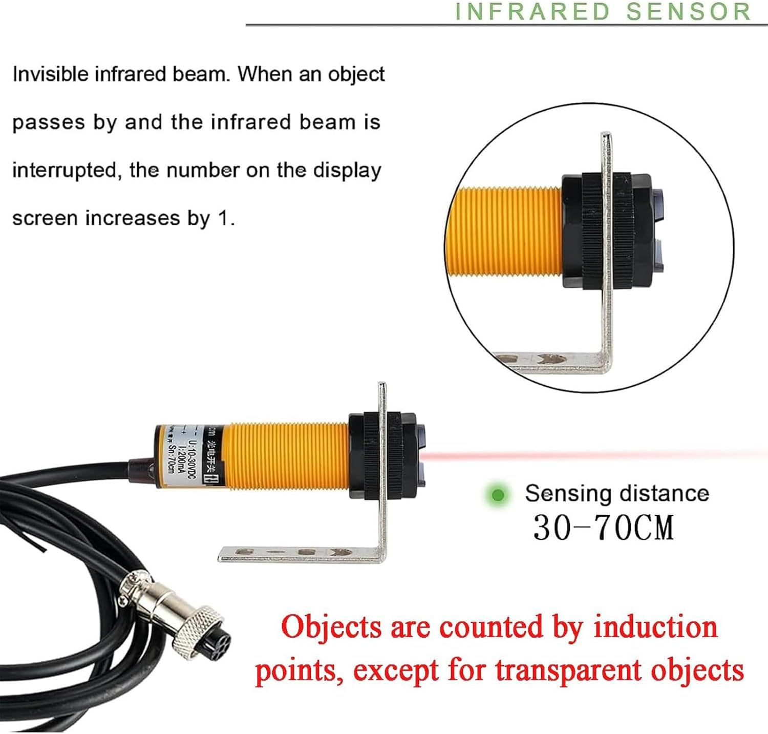 LED Infrared Digital Counter, Large Screen Production Line Counter, with 3-inch Display, 6-Digit Counting Range 0-999999, Sensor Distance 70cm, for Factories and Workshops
