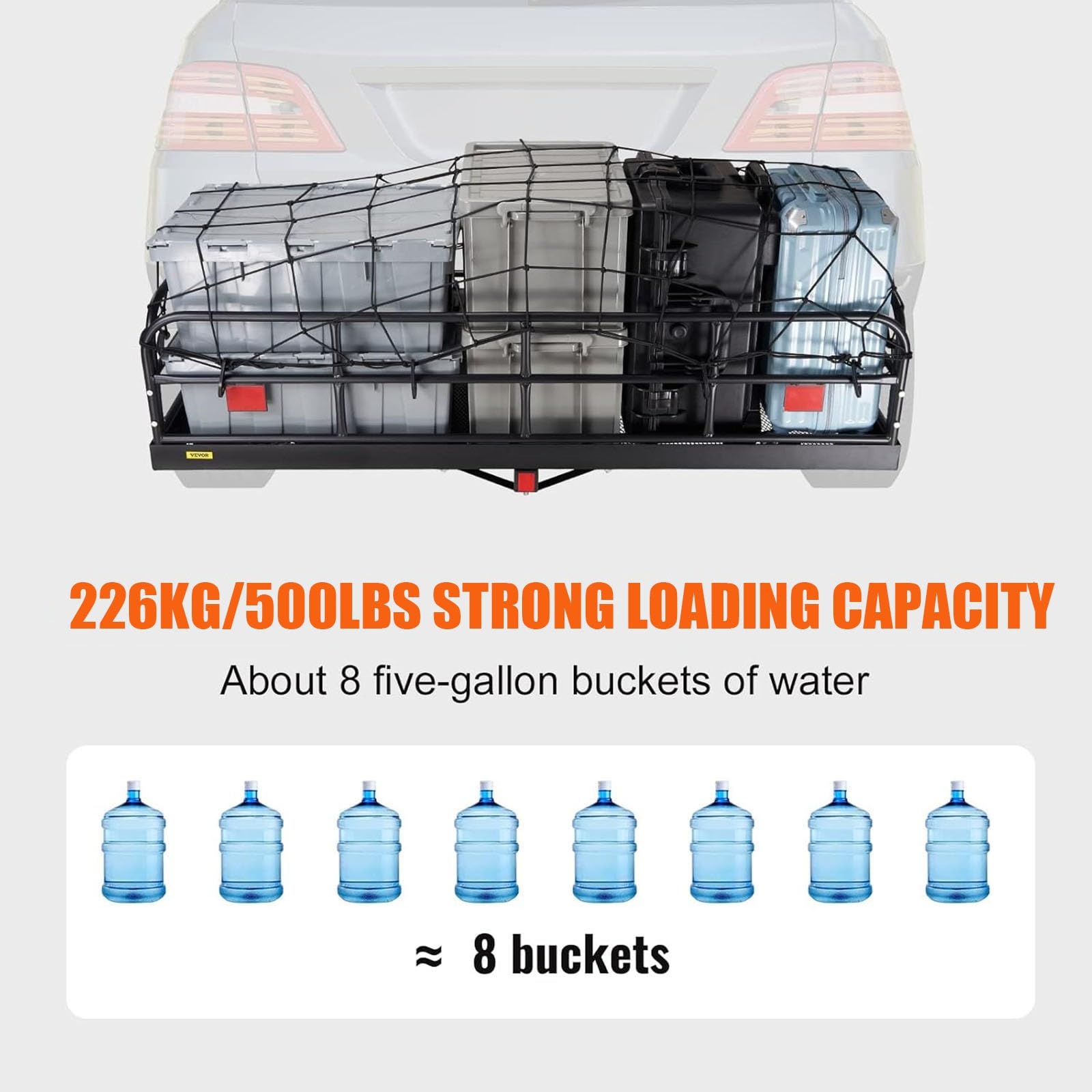 Transportador de carga de enganche resistente de 500lb, cesta de acero plegable de 60x24 pulgadas con lados y reflectores elevados para SUV Truck.Transporte seguro equipo de camping de equipaje en rem