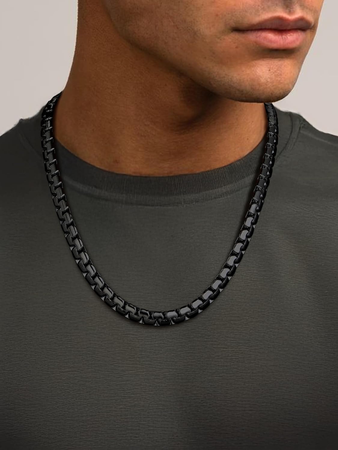 PROSTEEL Stylish Stainless Steel Flat Box Link Chain Necklace for Men, Silver/Gold/Black Tone, Hypoallergenic Jewelry, 14"-30", Come with Box