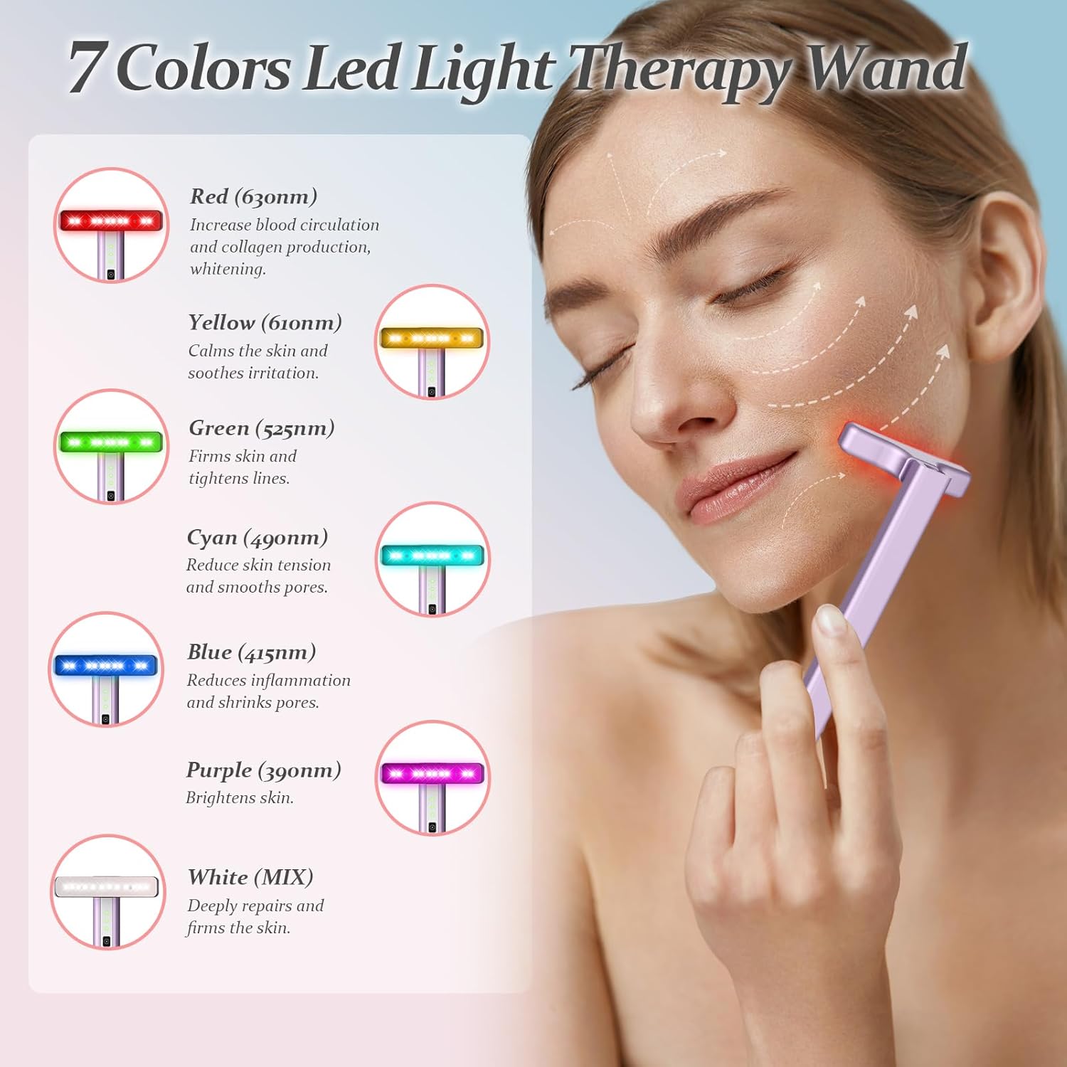 Red Light Therapy for Face, Eyes and Neck, Red Light Therapy Wand, 7 Color Led Light Therapy for Face, Red Light Therapy at Home for Face Lift, Firm, Smooth, Skin Care Massage Tools - Image 4