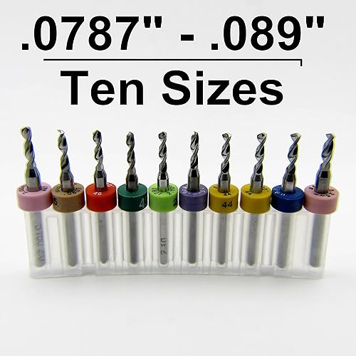 Miniatura 4 de Juego de brocas de carburo sólido de diez tamaños de 0.079 in - 0.089 in incluye: .0787"/#47/0.079 in .0807"/2.05mm .081"/#46 .082"/#45