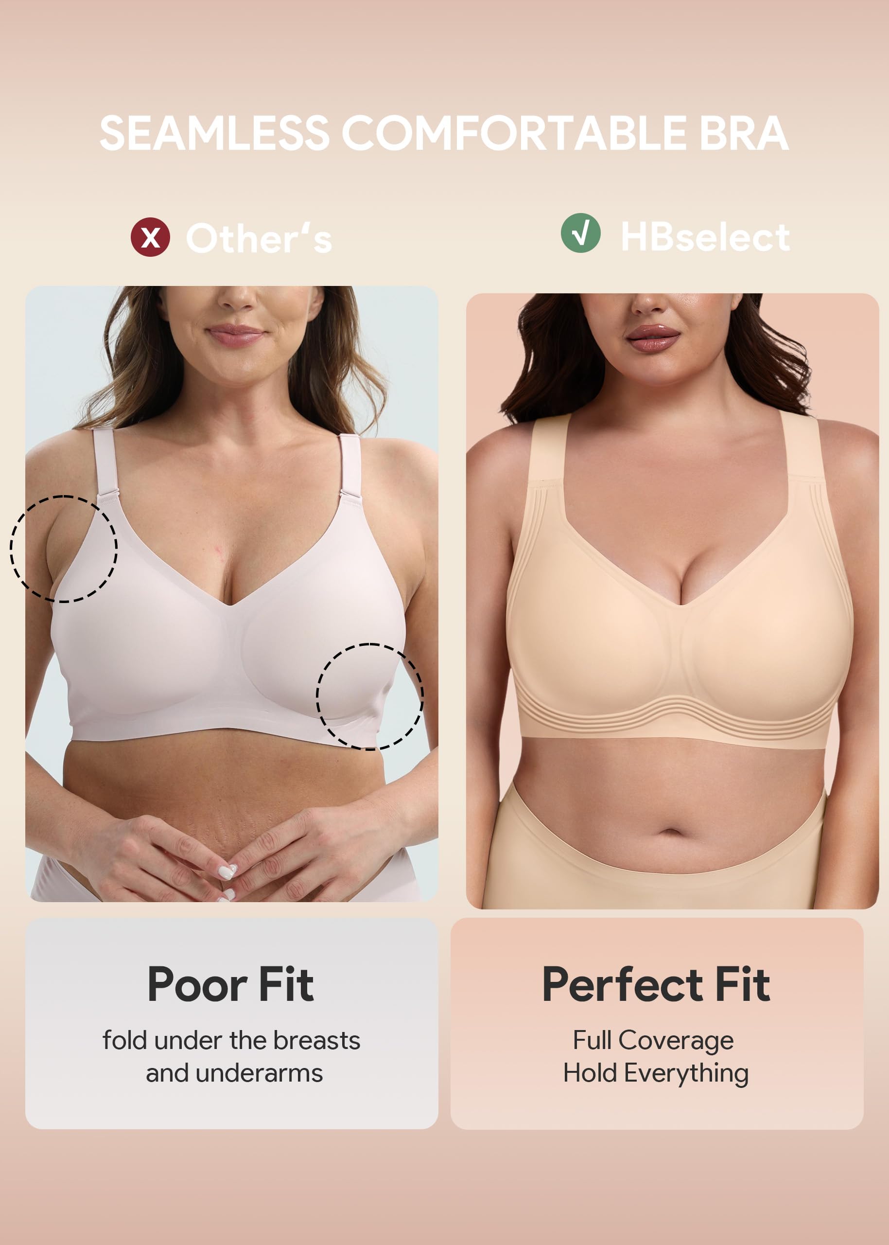 HBselect Reggiseno Senza Ferretto Taglie Grandi Jelly Push Up Reggiseni | Senza Cuciture Comodo T-Shirt Reggiseno Copertura Completa Seamless Invisibile Coppa Intera Bralette per Donne Maturi