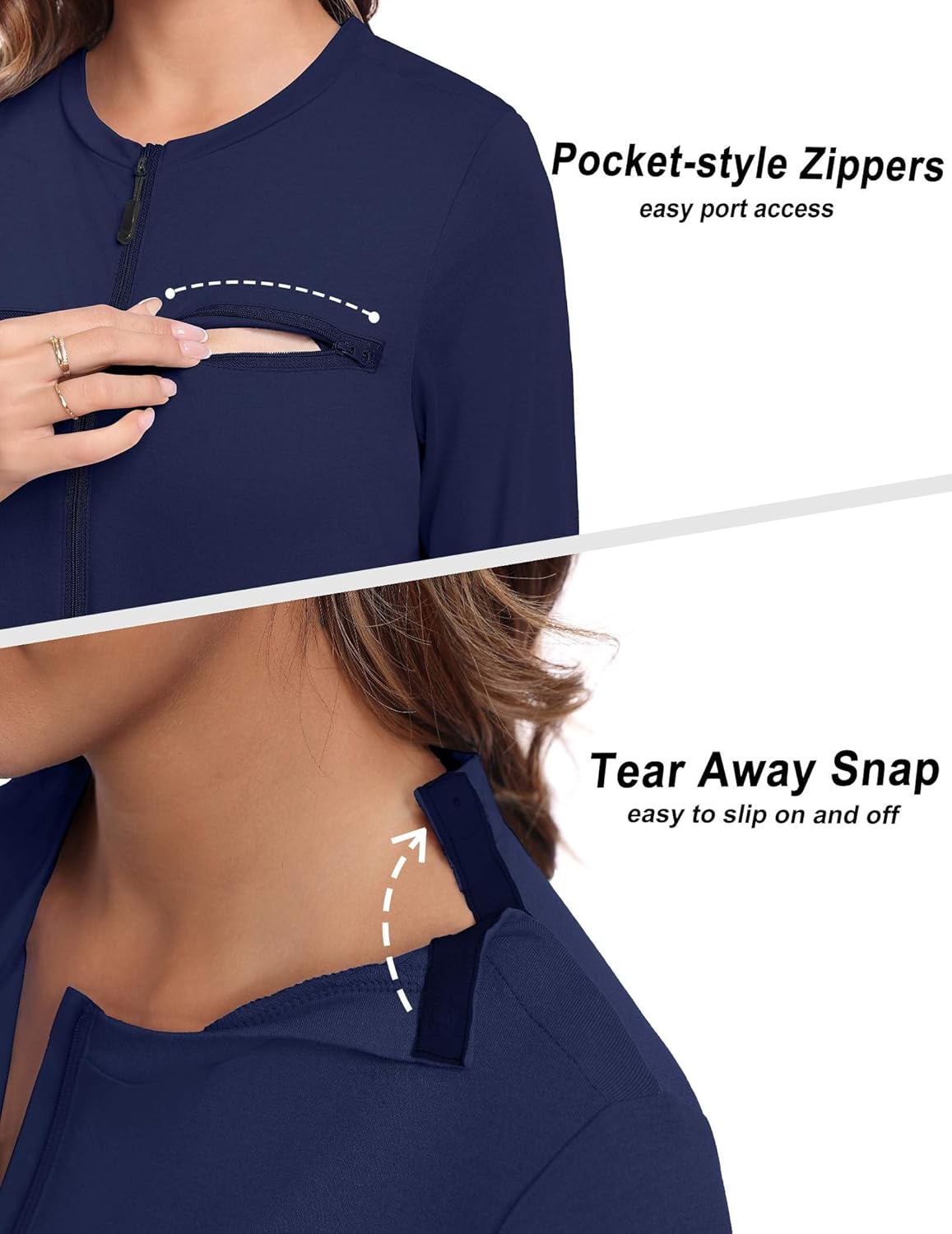 Deyeek Chemo Port Shirts for Women 2 Side Snaps Long Sleeve Shoulder Post Surgery Clothing Dialysis Breast Cancer Shirts - Image 5