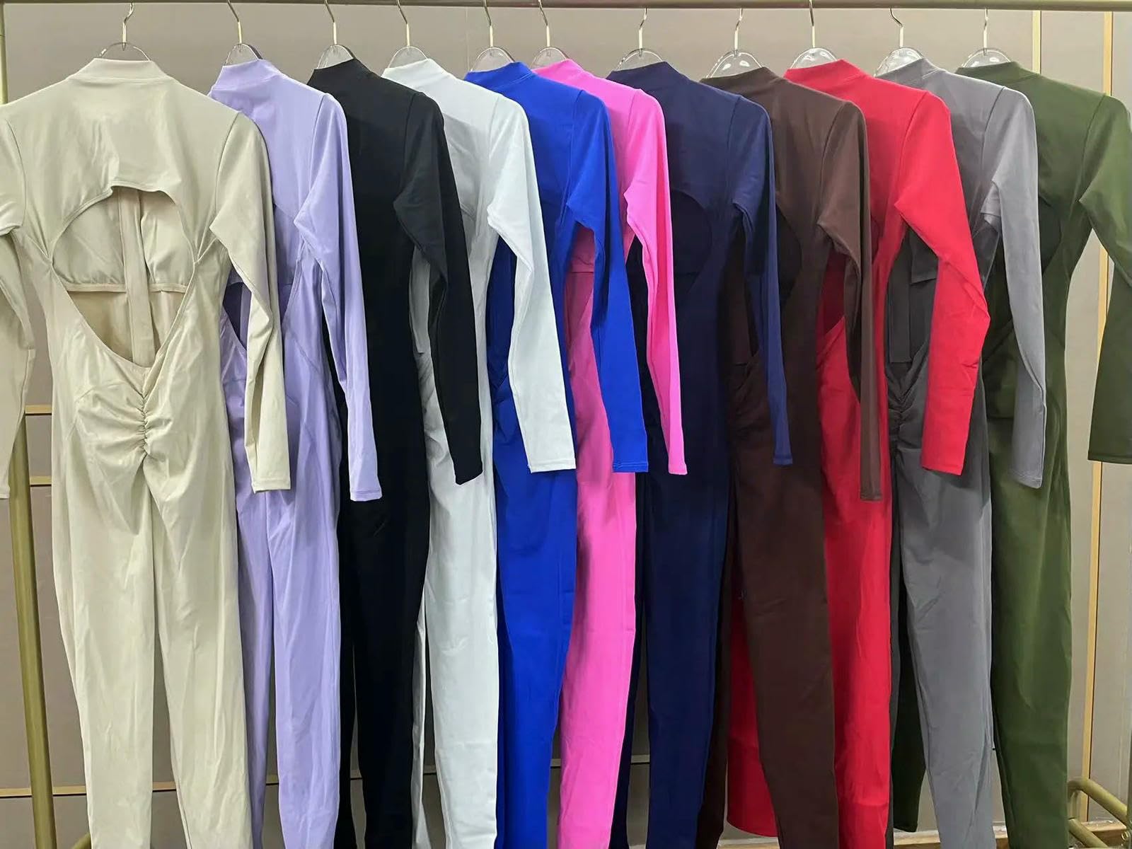 Medias Mujer Mujeres Ropa Deportiva Traje De Yoga con Cremallera Manga Larga Atrás Outfit Abierto Gimnasio Apretado Una Sola Pieza-Rojo-s