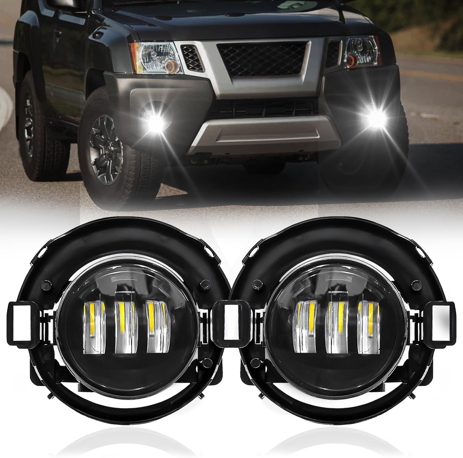 LED Fog Lights for Nissan Frontier 2010-2017/2005-2015 Xterra,Front Bumper Fog Lamp Assembly Kit with Wiring Harness, Switch, Plug and Play,Clear Lens (Only fit for Plastic Bumper)