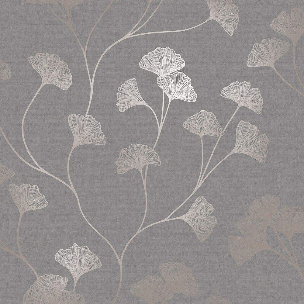 Yöl Grey, Rose Gold Floral Wallpaper Flowers Grey Rose Gold Metallic Shimmer Holden Decor Ginkgo