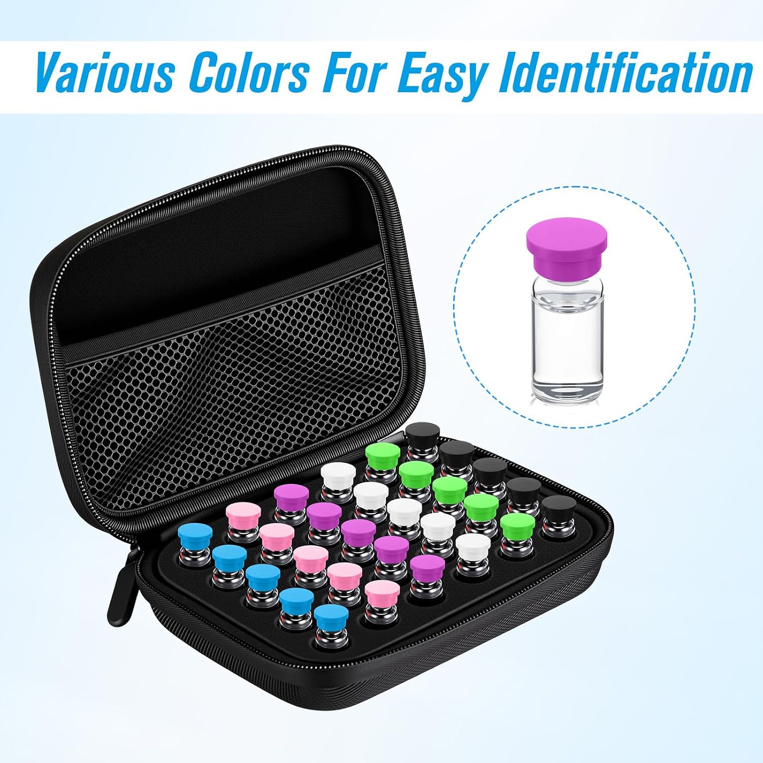 Thyle 24 Pack Vial Caps Reusable Silicone 6 Colors, 3ml, Classic