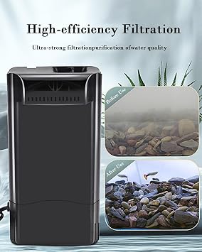 Upgraded Turtle Tank Filter Aquarium Filter Ultra-Silent Internal Waterfall Filter Low Water Level 30-75 Gal Adjustable for Freshwater Saltwater Reptile Shrimp Frog (16W Turtle Filter)