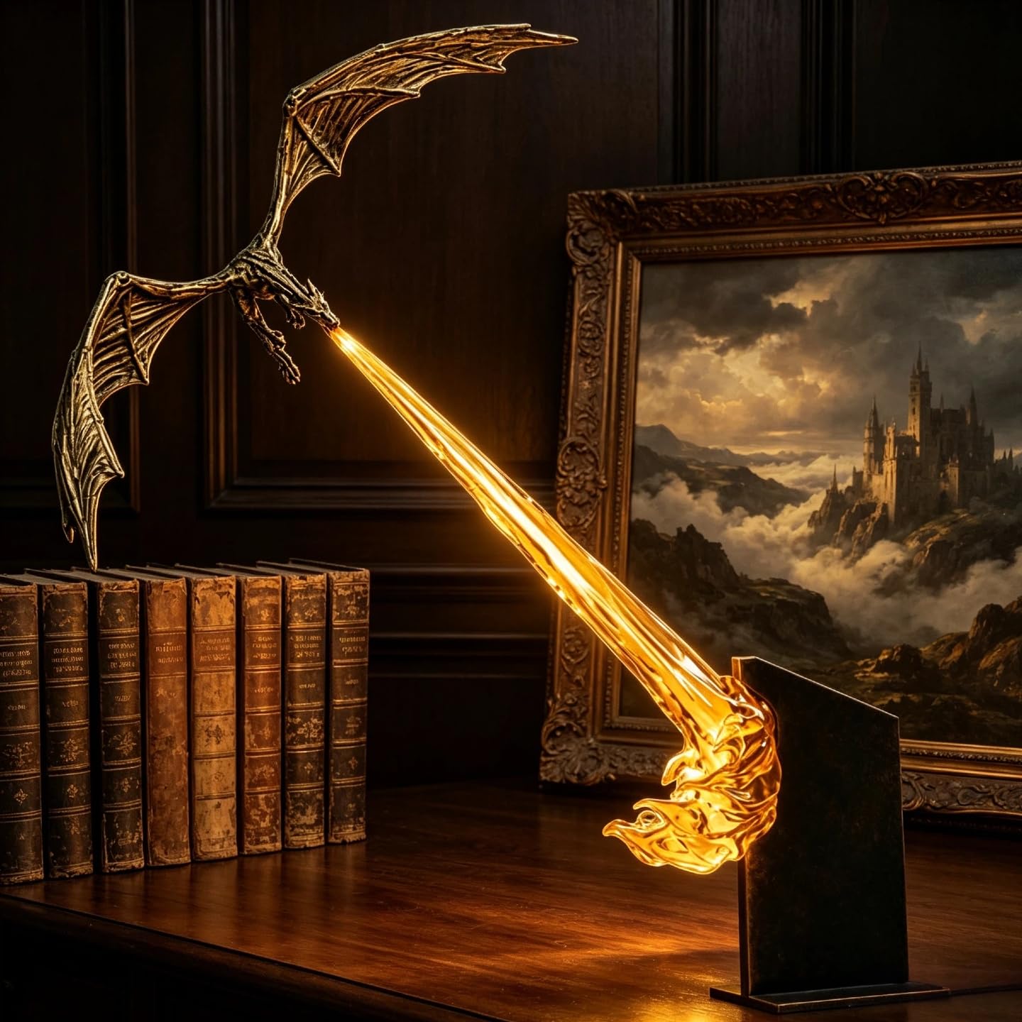 Dragon Bookshelf Nook Light, 3D Printed Fire-Breathing Fantasy Shelf Decor