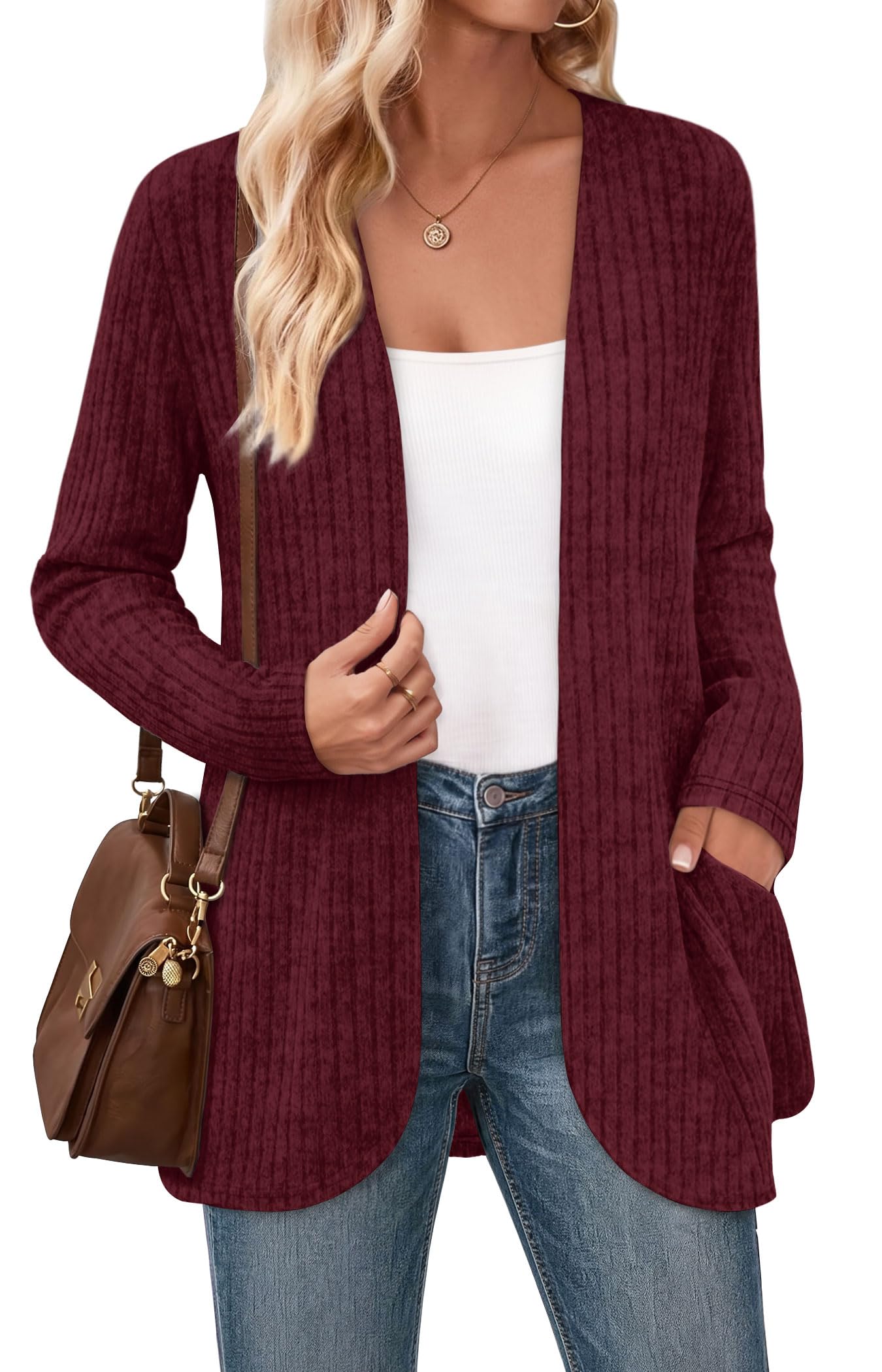 Open-Front Cardigan Sweater (WIHOLL Cardigan Sweaters Fall Fashion Long Sleeve Shirts Casual)