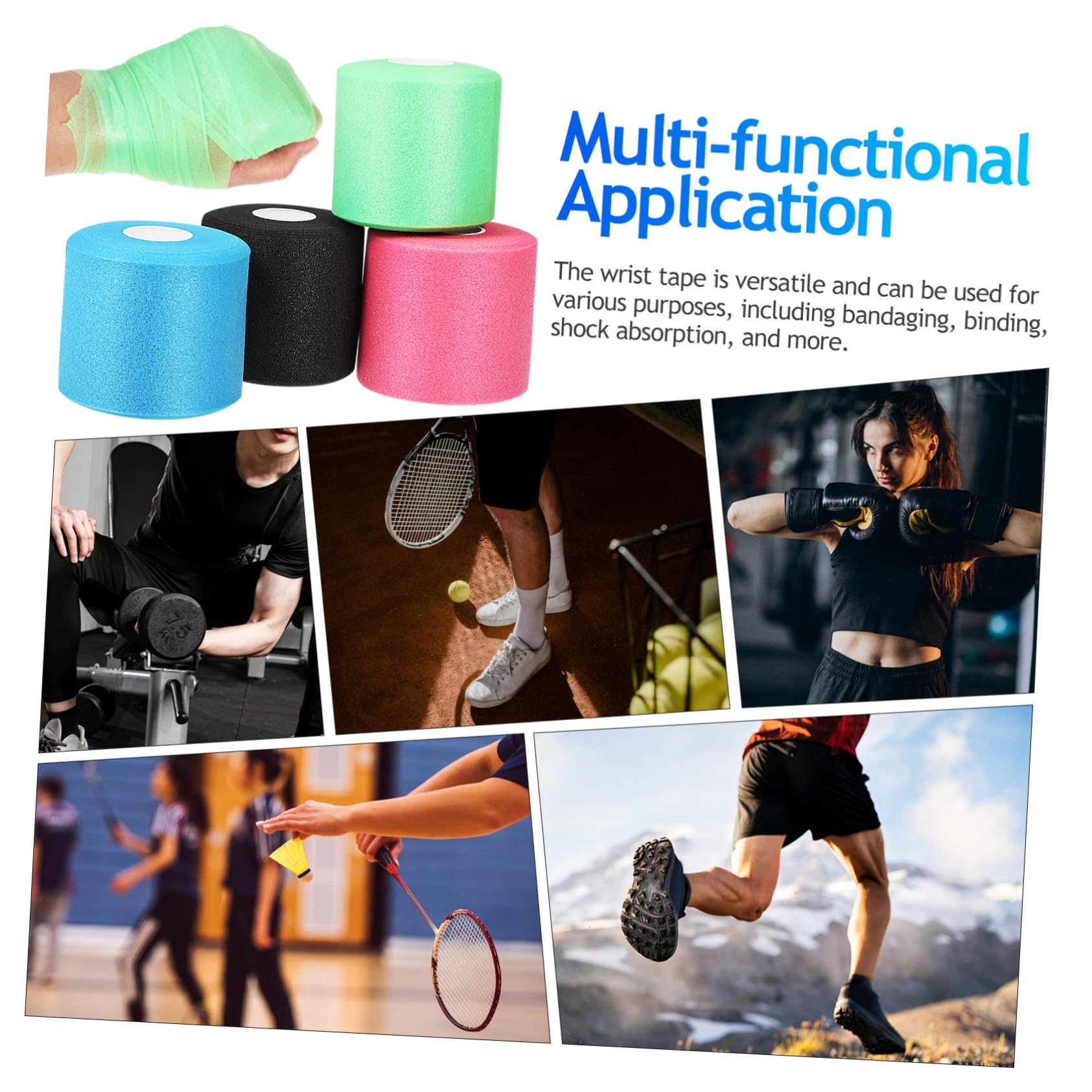 HOMOCONO 4 Rolls Skin Membrane Underwrap Tape Athletic Tape Soft Athletic Wrap Breathable Sports Tape Outdoor Athletic Wrap Pre Wrap Wrist Wraps Baseball Wrist Tape Sports Wraps Sponge