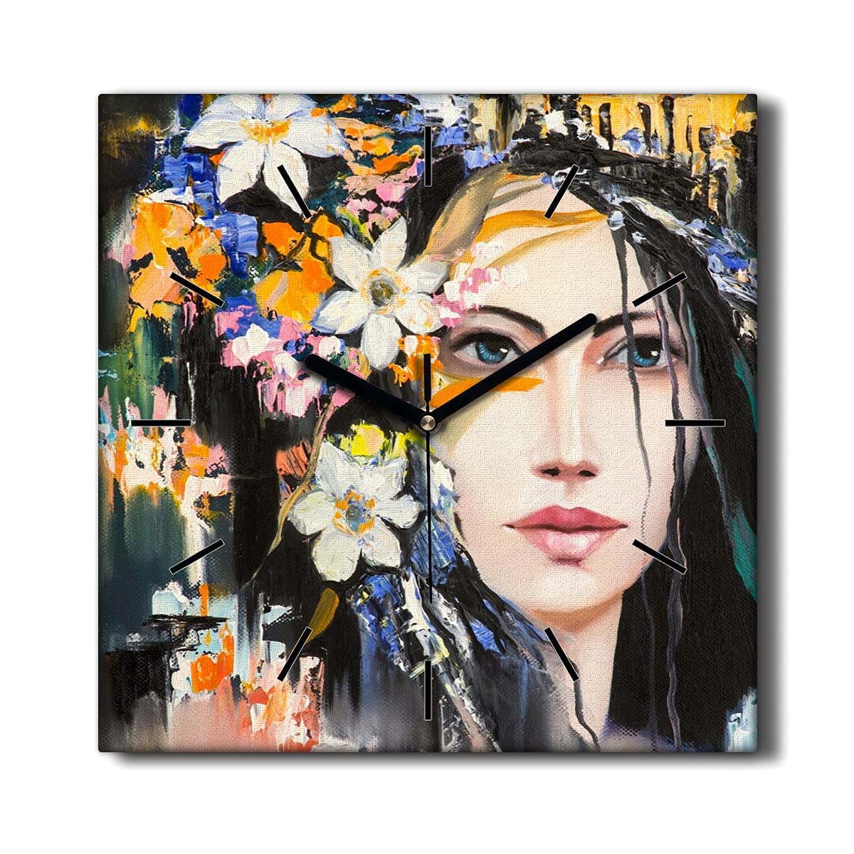Décoration Le Salon avec Horloge sur Toile Fleurs 30x30