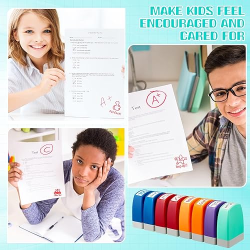 Miniatura 6 de Henoyso 14 sellos para profesores autoentintados, bonitos sellos de graduación para oficina, regalos de Navidad para profesores con comentarios