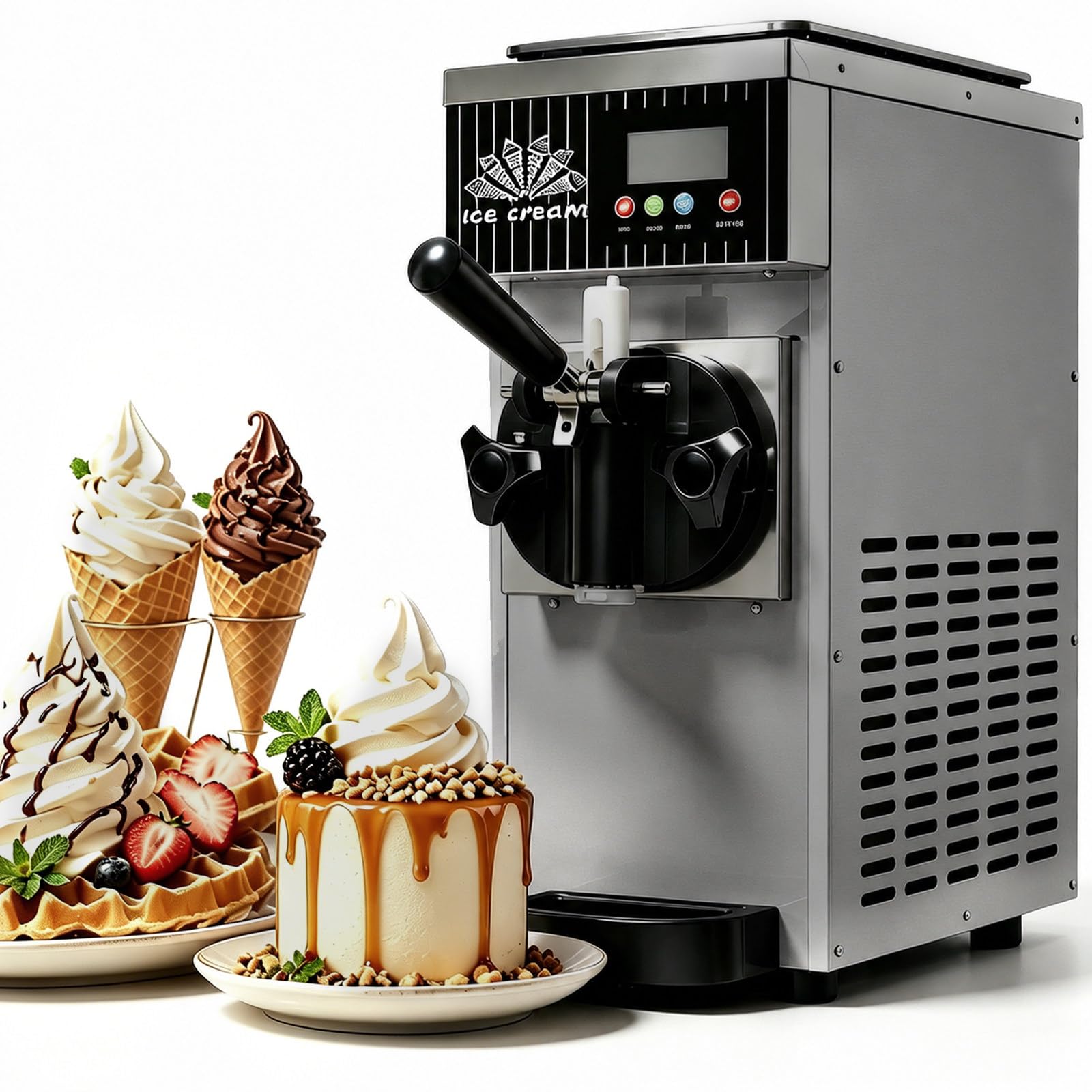 Machine à Glace Italienne 1 Parfum, 4-5l/H avec Cuve 2,5l, Pré-Refroidissement Et Nettoyage Automatique, Turbine à Glace Soft Compacte pour Desserts, Cafés, Bars Et Réunions De Famille C
