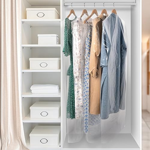 Miniatura 10 de Belinlen Paquete de 50 fundas de plástico transparente de 23.6 x 40 pulgadas para colgar ropa, a prueba de polvo, bolsas de ropa para pequeñas