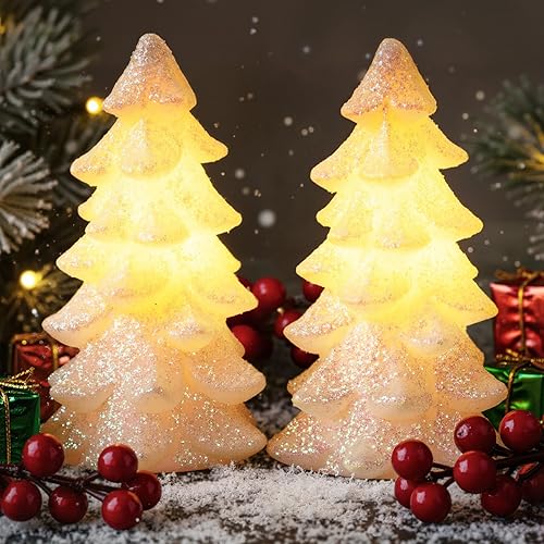 Miniatura 7 de 3 Piezas Velas Blancas Sin Llama para Árbol de Navidad de 9" 7" 5.5" Pulgadas Brillantes de Cera Real Parpadeantes LED Operadas por Batería Hechas a