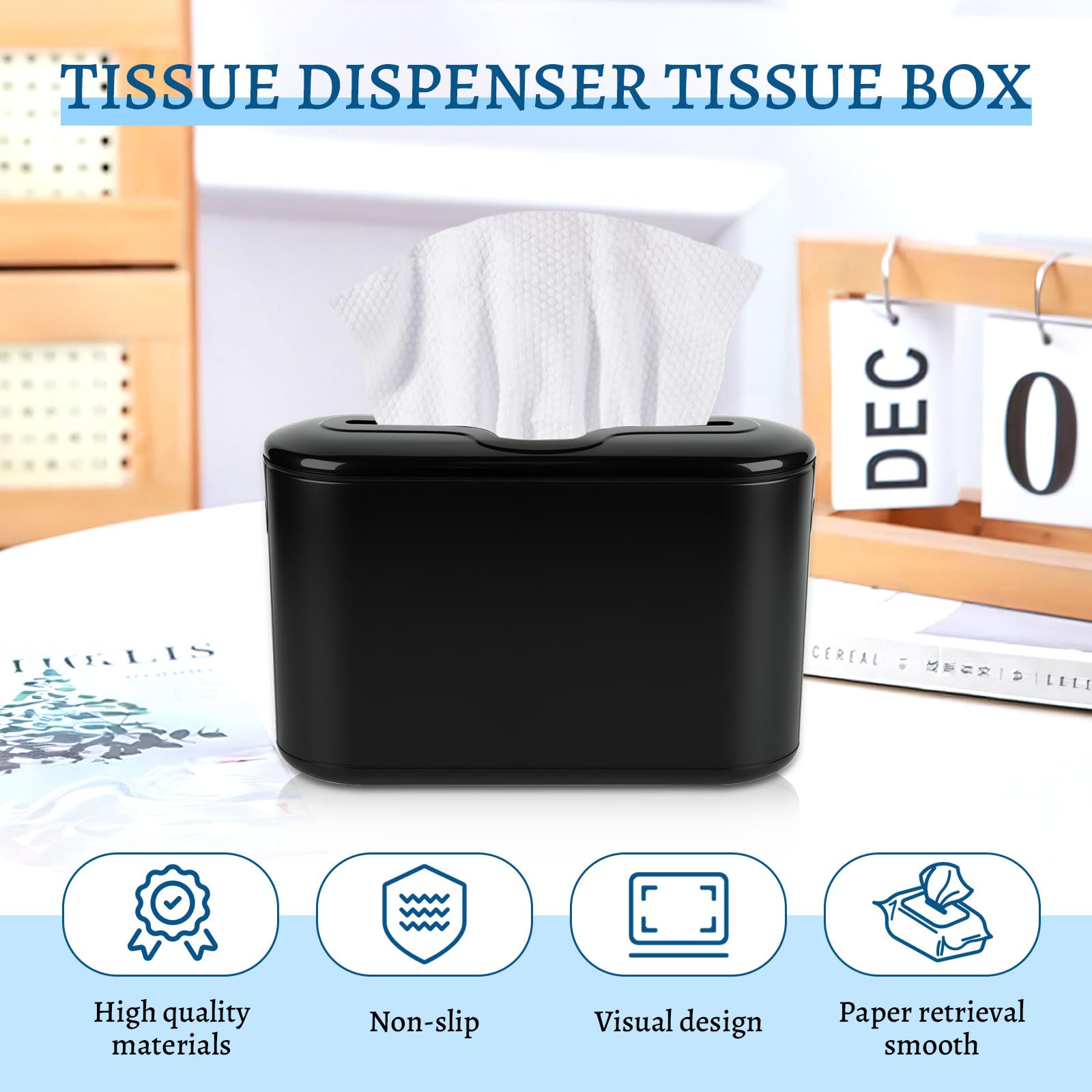Dispenser da Banco/Tavolo per Asciugamani Intercalati, Dispenser Carta Asciugamani, Scatola Porta Fazzoletti, 200+ Fogli per Z-Fold e Salviette di Carta Multifold, 32 × 14 × 21.8 cm (Noir)