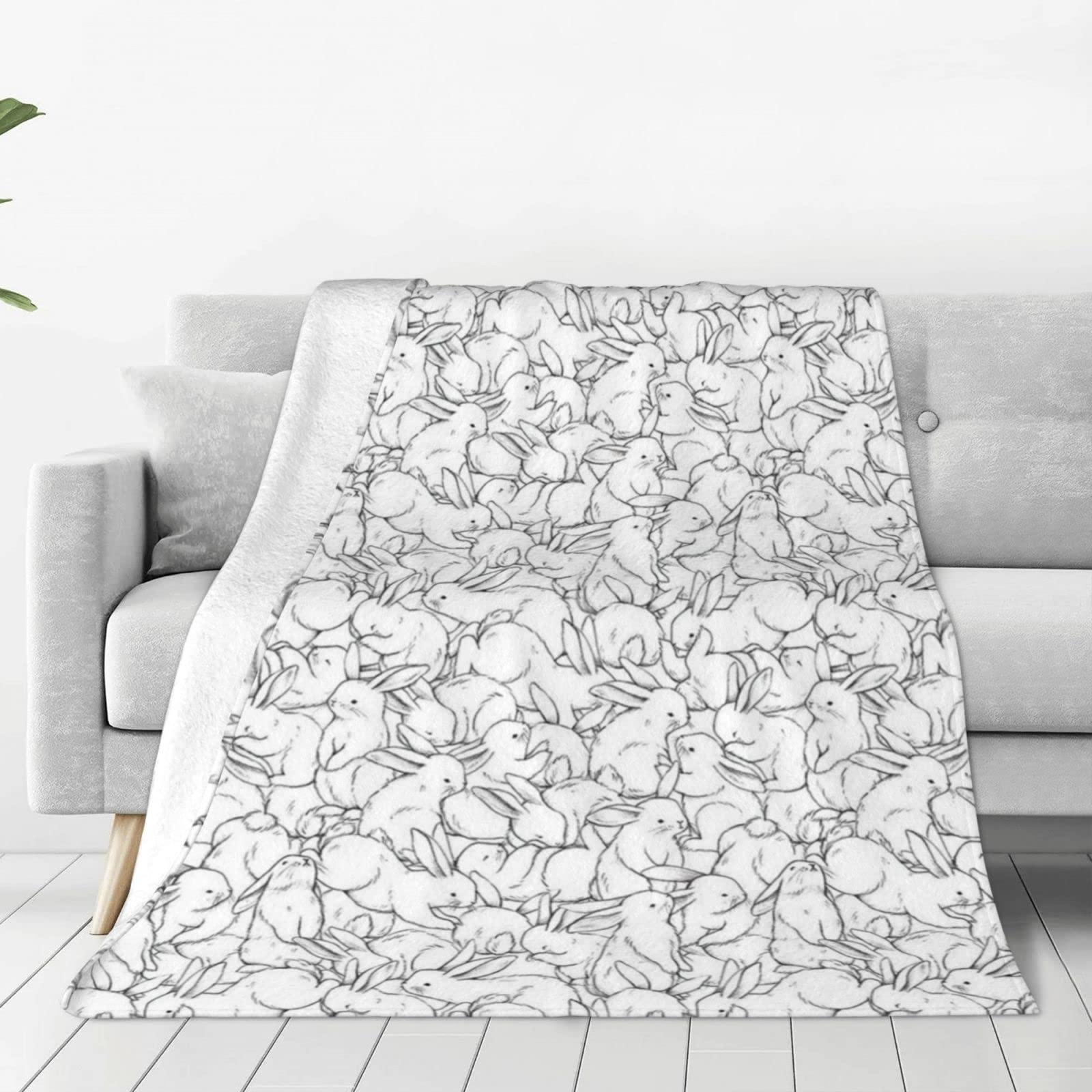 Lsjuee Throw Blanket Cute Bunny Warm Cozy Soft Lightweight Flannel Fleece Blanket for Bedroom Sofa Room Home Decorative Fuzzy Blanket 60"x50"