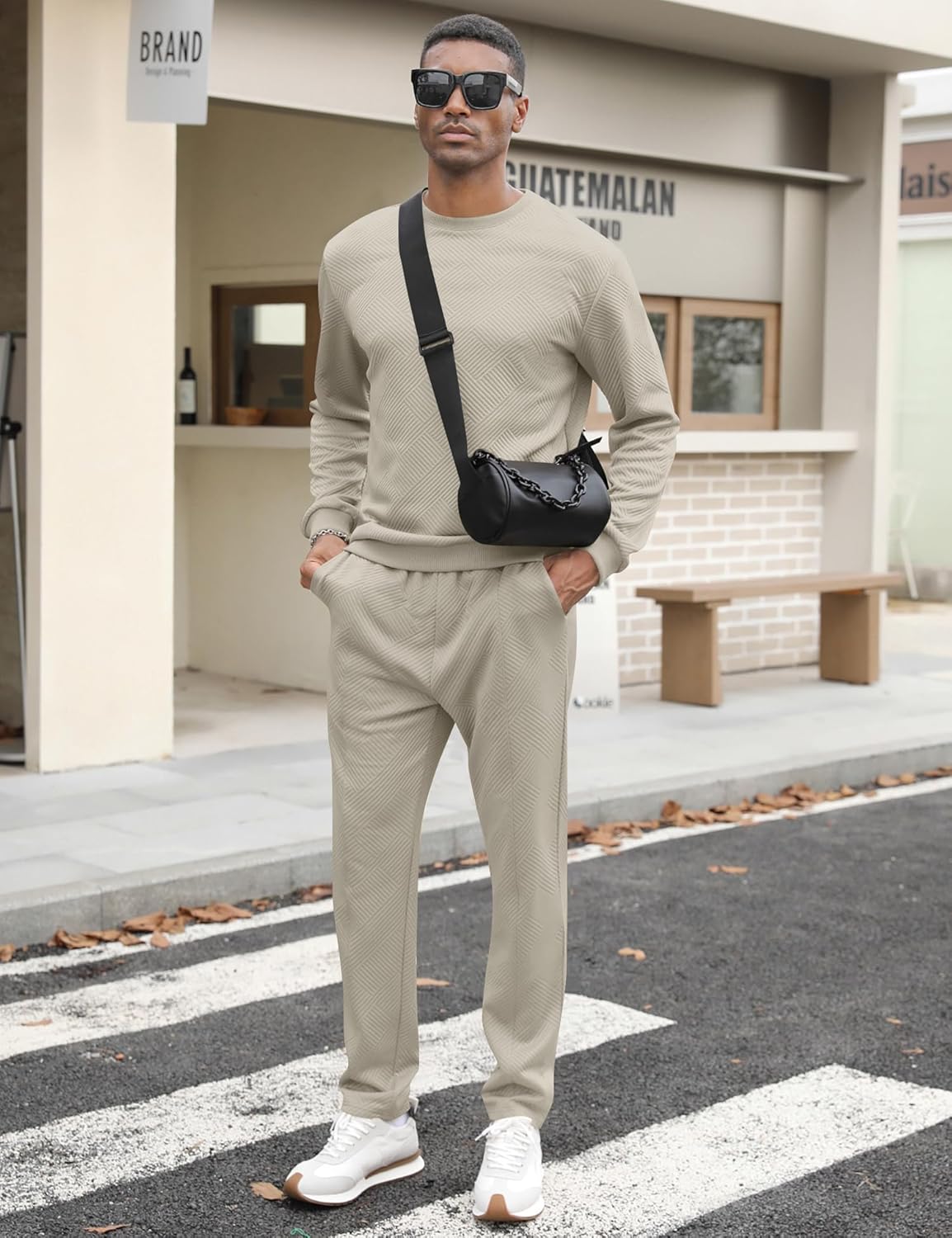 Babioboa Men's Tracksuit Knit Jacquard 2 Piece Long Sleeve Pullover Jogging Tracksuit Athletic running Casual Sportswear - Image 3