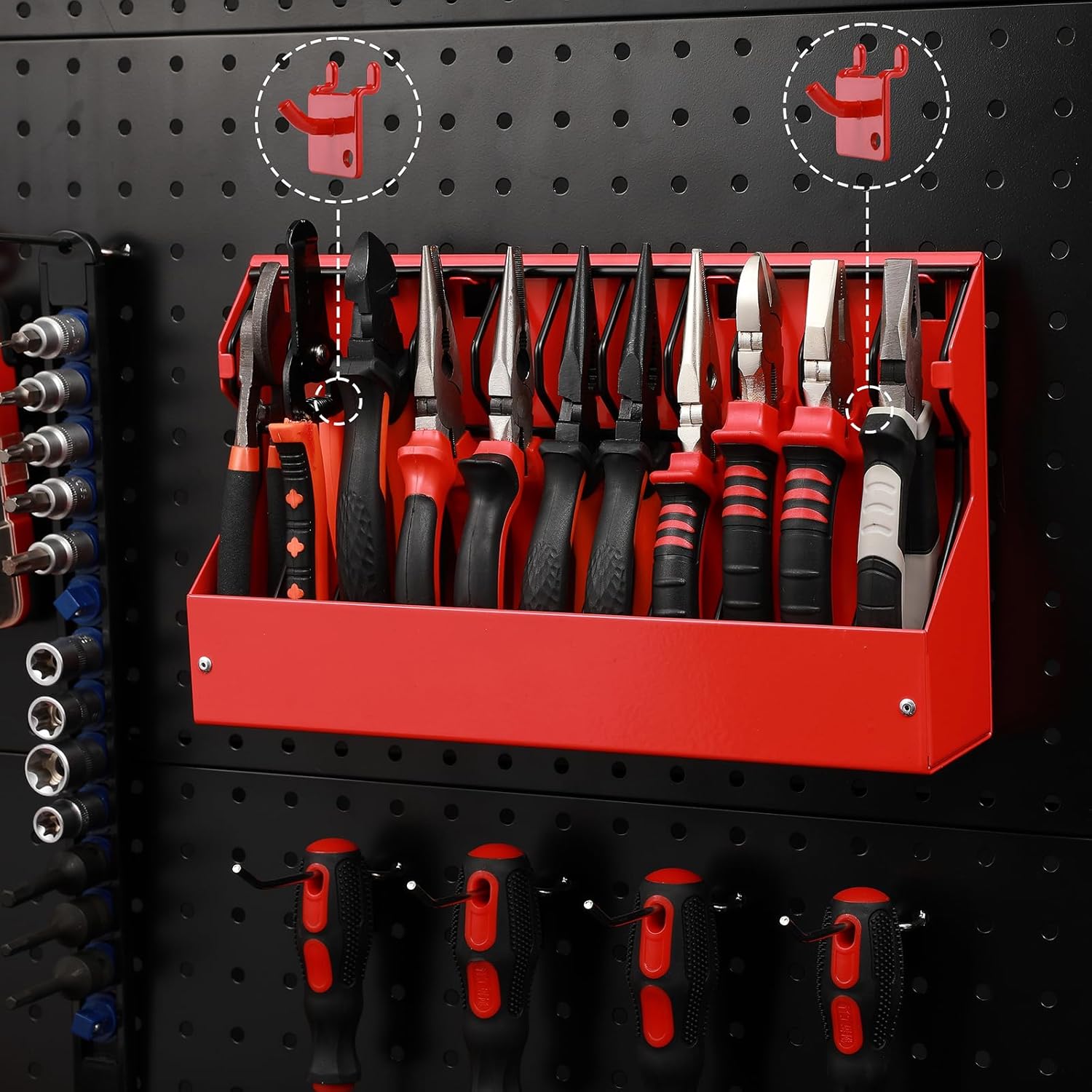 Mayouko 11 Slots Pliers Rack Organizer Holder, For Standard & Wide Pliers, All Steel, Fits in Toolbox Drawer, Chest, Pegboard, Tilt Feature, 22 Slots x 0.92", 2 Packs