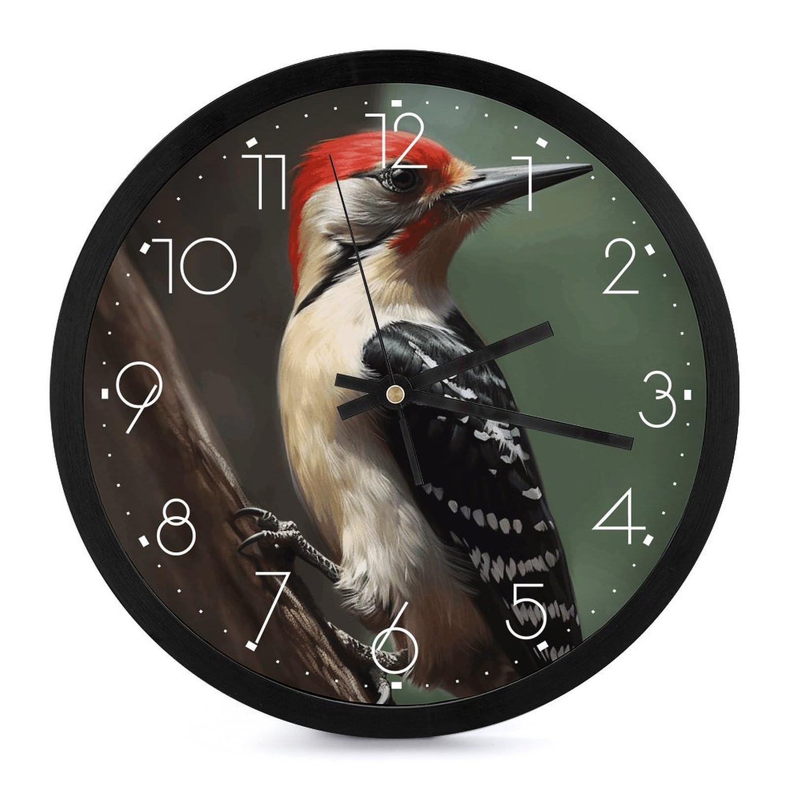 Horloge murale à quartz silencieuse Woodpecker de 25,4 cm blanche pour salon et bureau