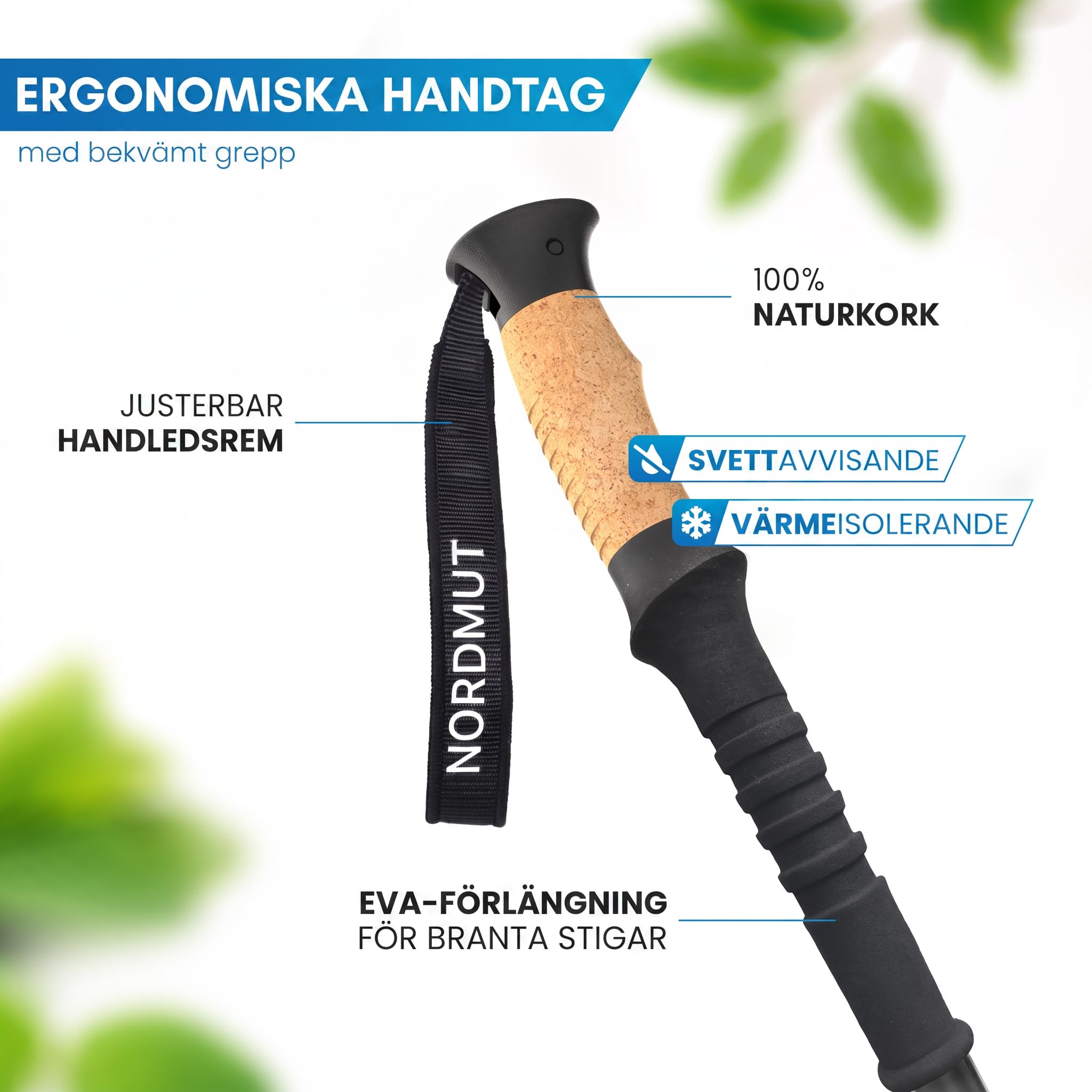 NORDMUT® Kijki trekkingowe składane, ultralekkie kijki do nordic walkingu, dla kobiet i mężczyzn, wysokiej jakości kijki trekkingowe, z aluminium [z zestawem gumowych zderzaków]