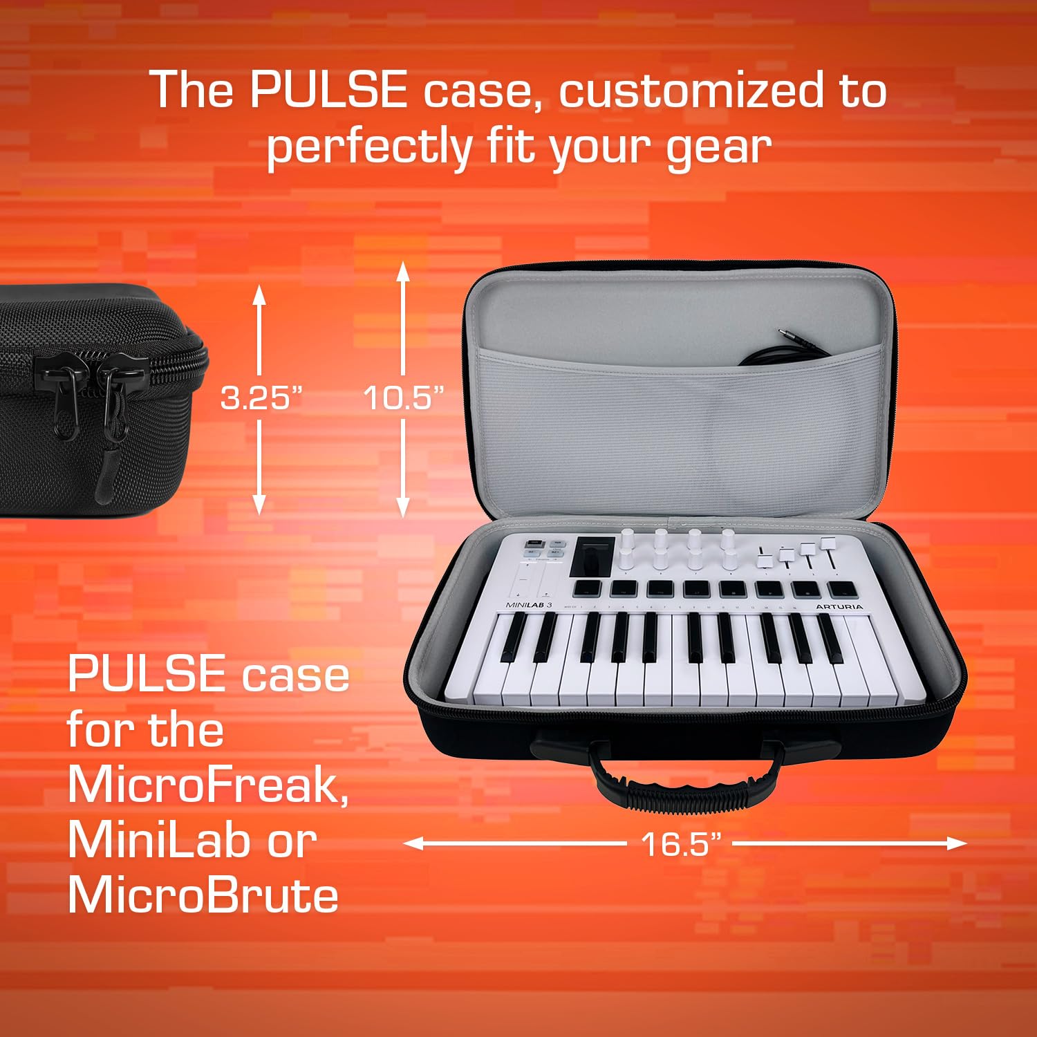 Analog Cases Pulse Case für Arturia MiniLab/MicroFreak/MicroBrute oder vergleichbare Midi Controller (Transporttasche aus langlebigem, geformtem Eva/Nylon, mit robustem Gummitragegriff), Schwarz