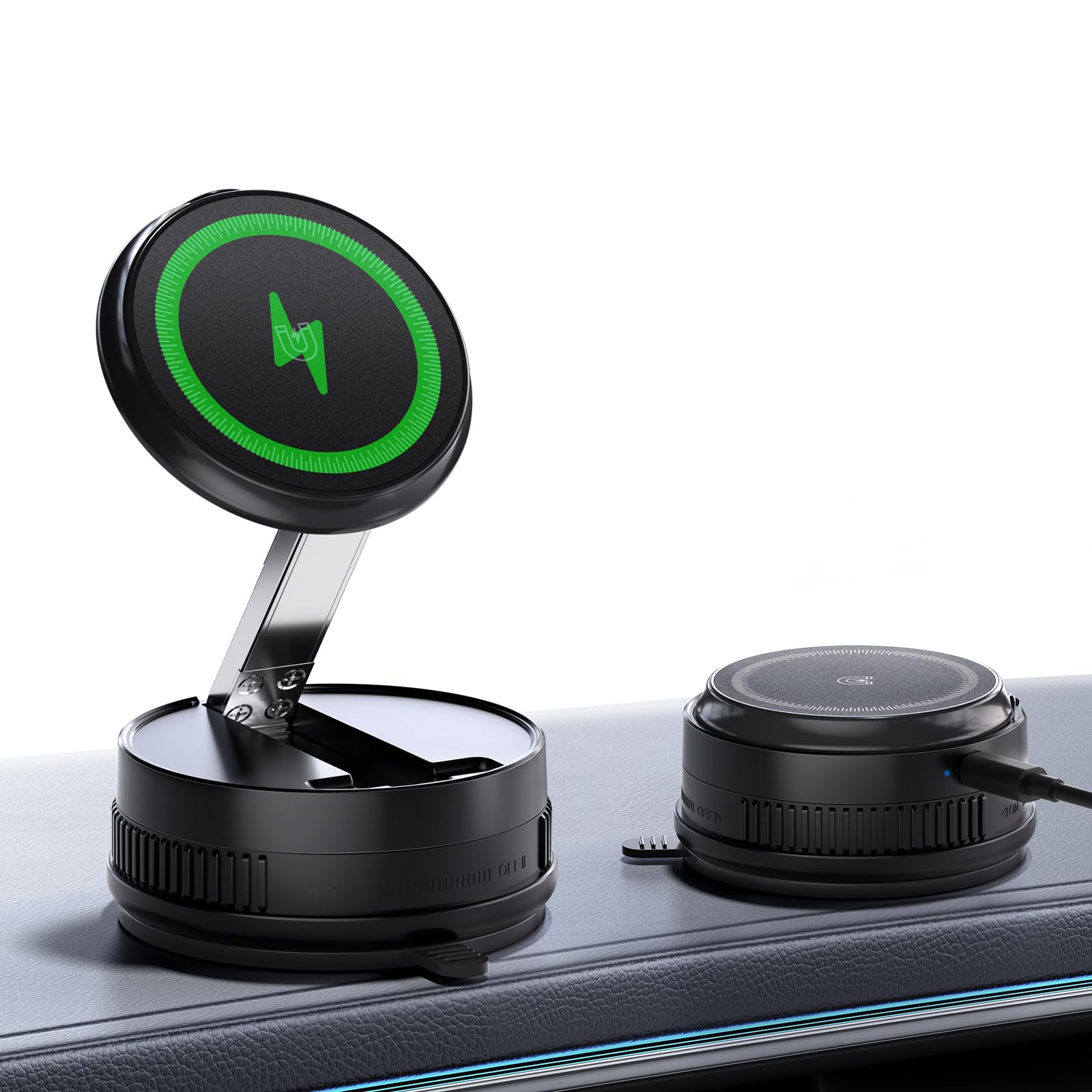 QUZUDN Cargador de coche para iPhone 17-12, soporte de teléfono de carga inalámbrica rápida de 15 W, succión fuerte de 120 libras y magnético de 2800 gf, soporte de cargador de coche giratorio de 360°