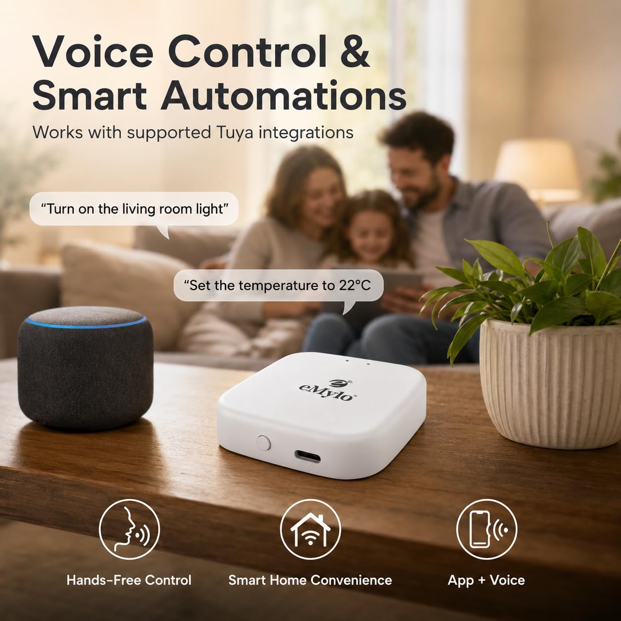 eMylo Passerelle Tuya Zigbee 3.0 Bluetooth, Hub Maison, USB C | Hub WiFi 2,4 GHz pour appareils Tuya Zigbee et Tuya Bluetooth, app Smart Life , alimentation Type C