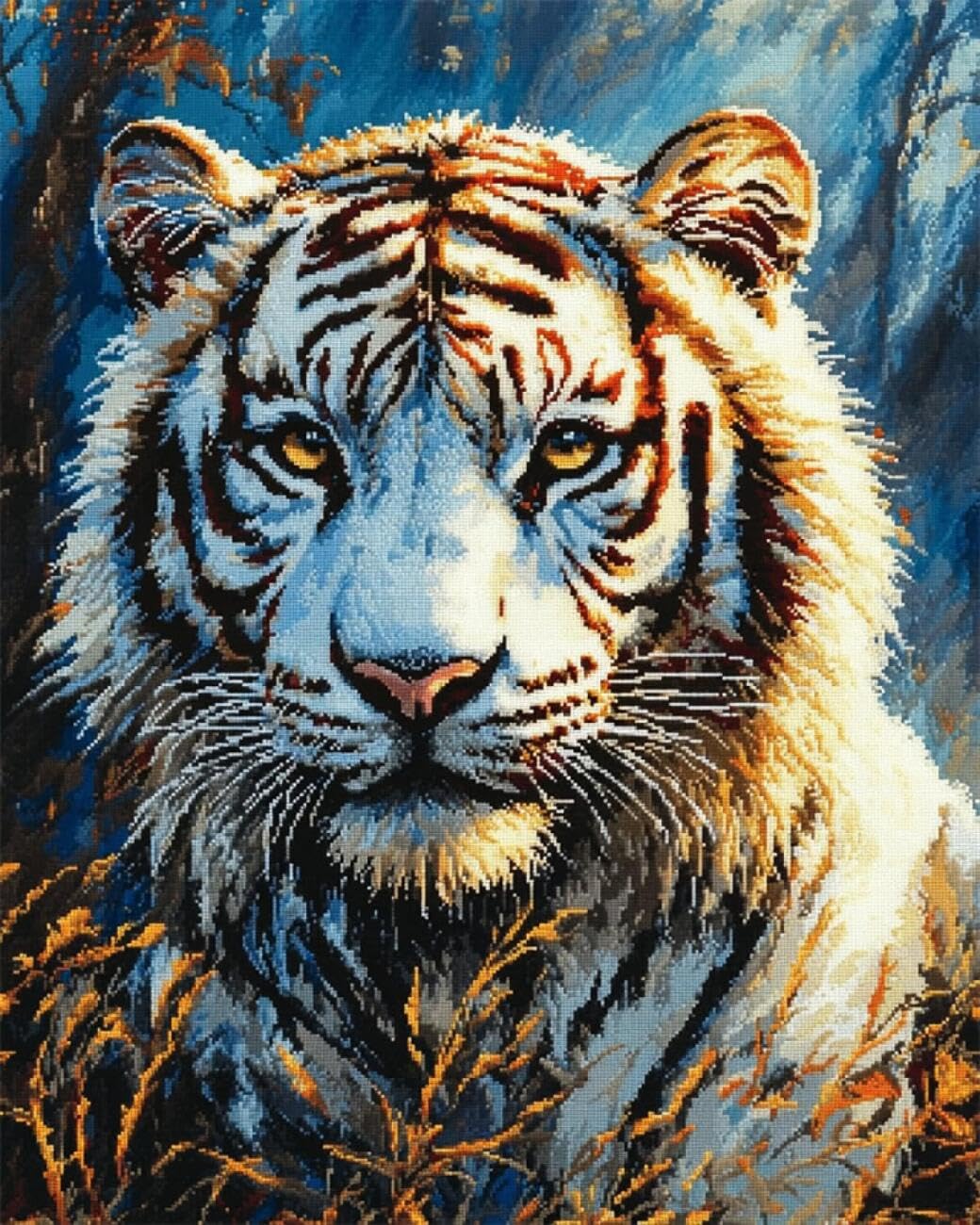 AxiangziK DIY Embroidery Kits White Tiger Portrait 11CT 30x40cm