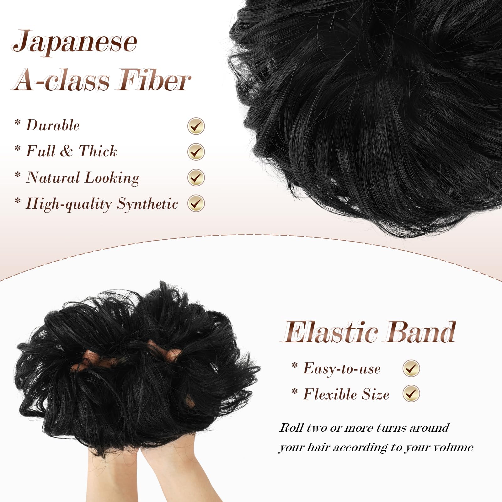 FESHFEN Hair Bun Extensions Messy Curly Hair Scrunchies Hairpieces Synthetic Donut Updo Hair Pieces for Women Girls 1