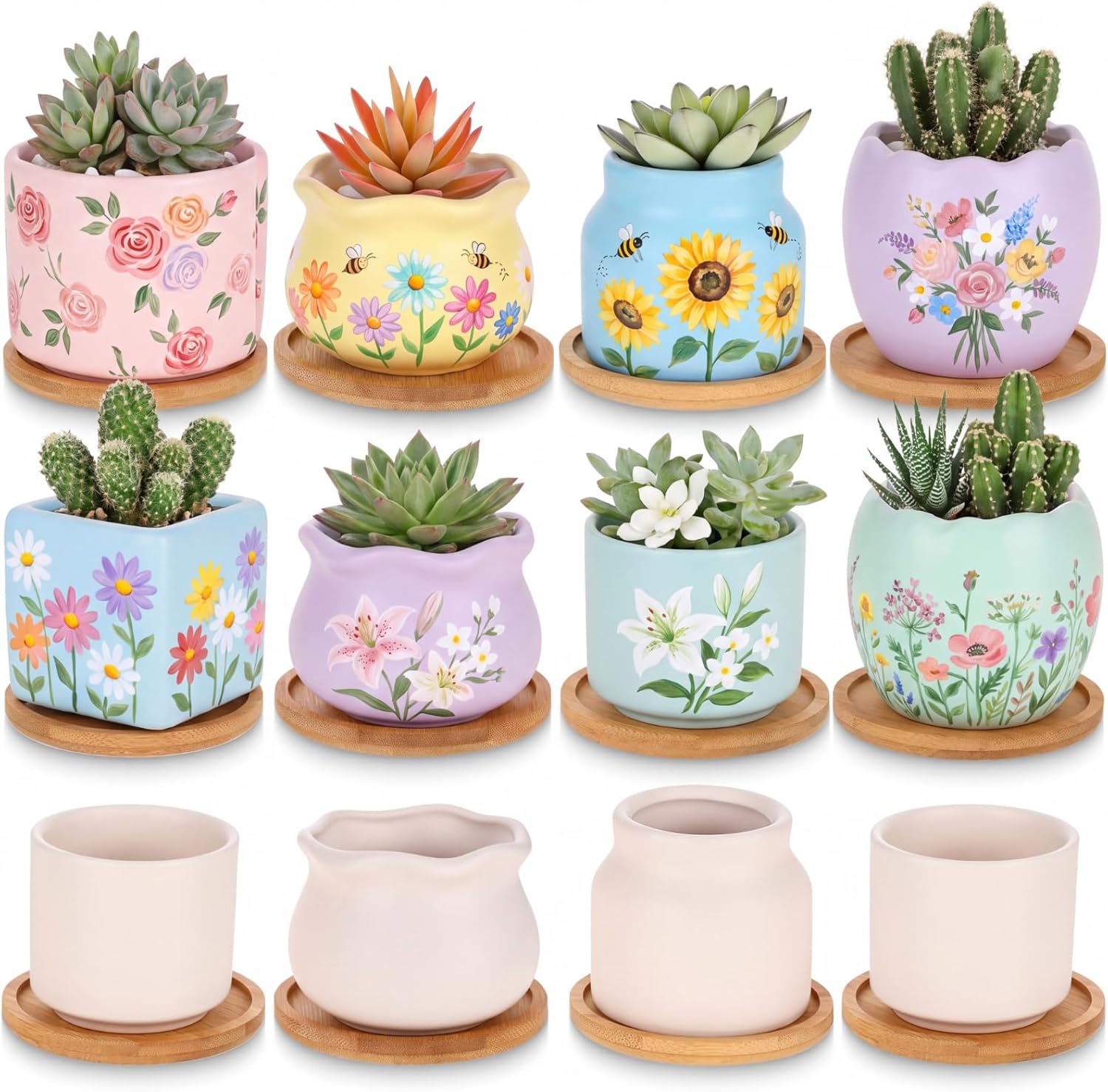 Maxdot 12 Sets 3 Inch DIY Ceramic Succulent Planters Pots to Paint Unpainted Ceramic Paintable Flowerpots Paint Your Own Flower Pot Pottery Painting Craft Kit for Gardening Draw Gifts