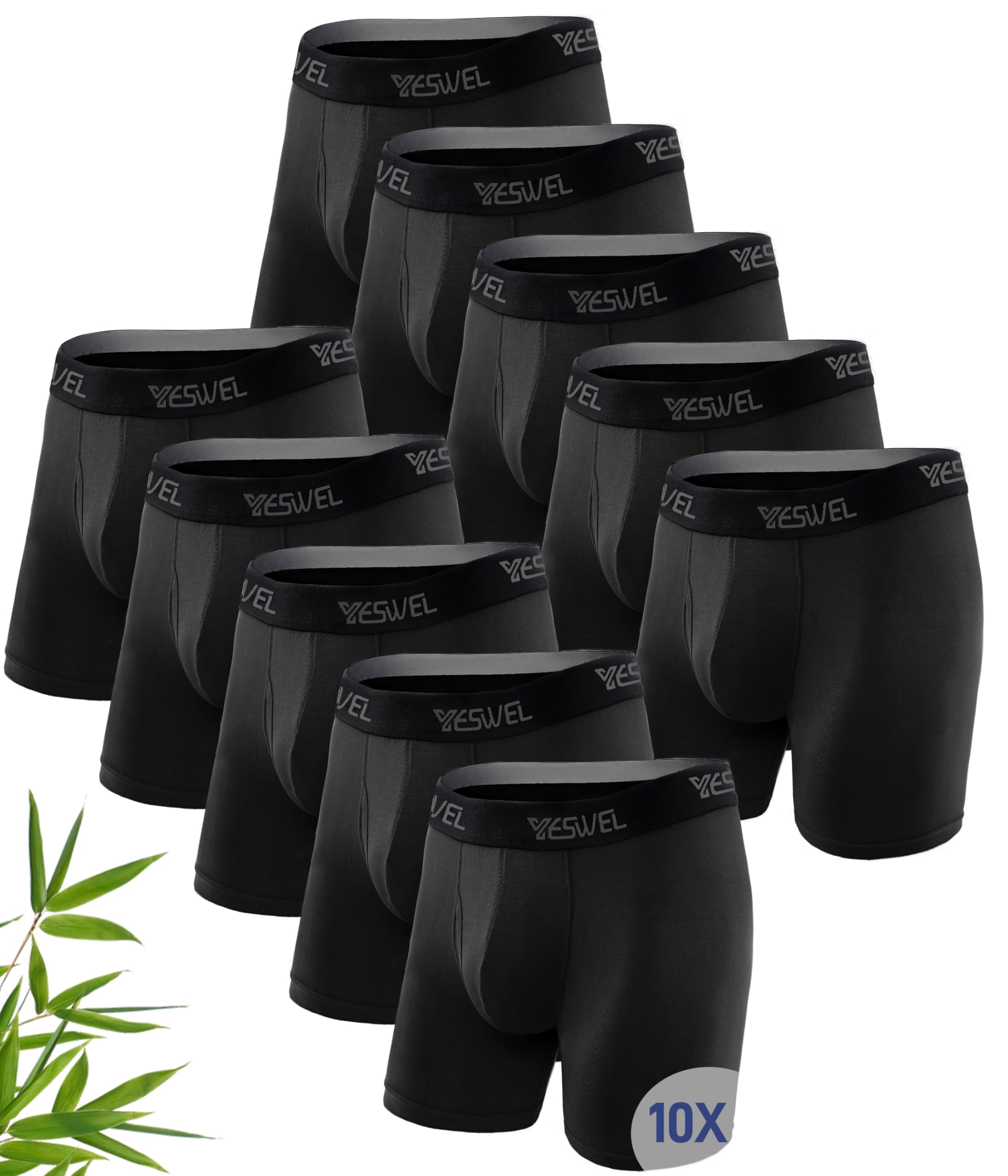 YESWEL Bambus Boxershorts Herren 6er oder 10er Pack, Langes Bein Unterhosen Männer Ohne Kratzenden Zettel Unterwäsche Atmungsaktive Retroshorts Boxer mit Eingriff (Gr.S-4XL)