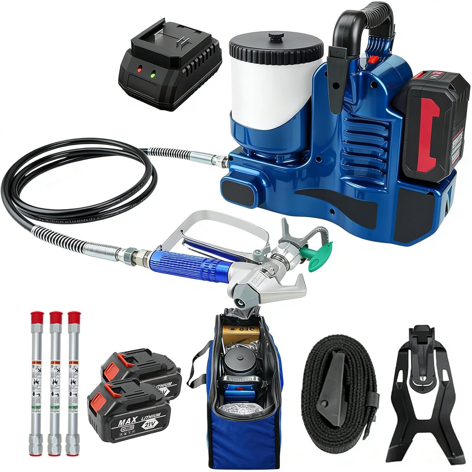 JIANGYUXINLI Portable Airless Paint Sprayer, 650W Cordless Paint Sprayer with 2 Batteries, 514 Nozzle, 1.2L Hopper, 15MPa 6-Speed High-Pressure Electric Paints Spray Gun for Wall, Ceiling, Fence