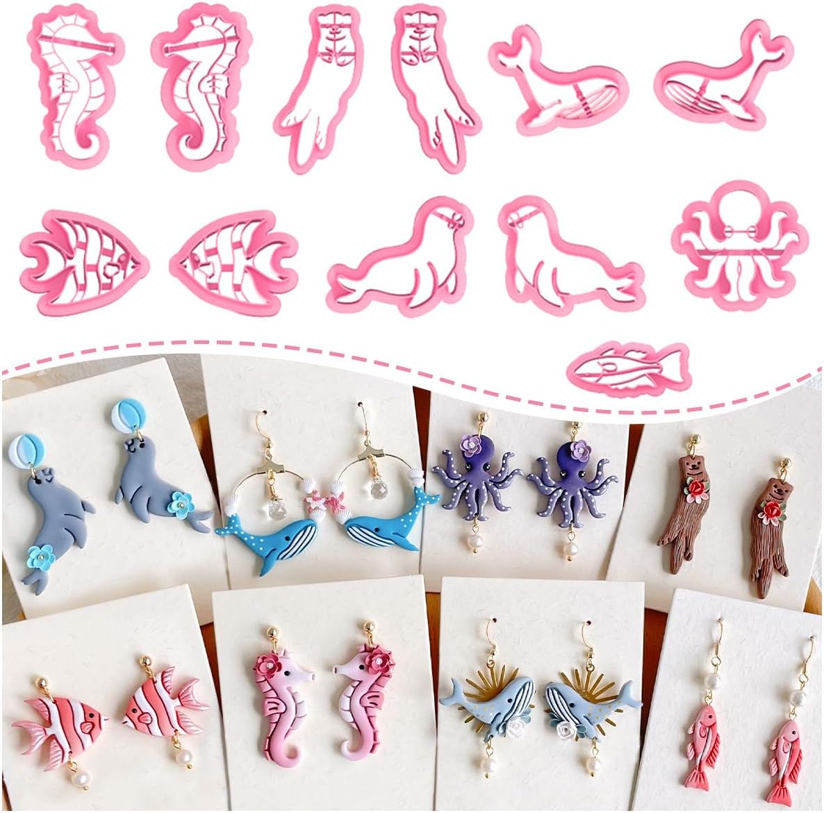 Keoker Ocean Polymer Clay Cutters, 12 Shapes Clay Cutters Animals, Marine Animal Theme for Polymer Clay Jewelry, Sea Creatures